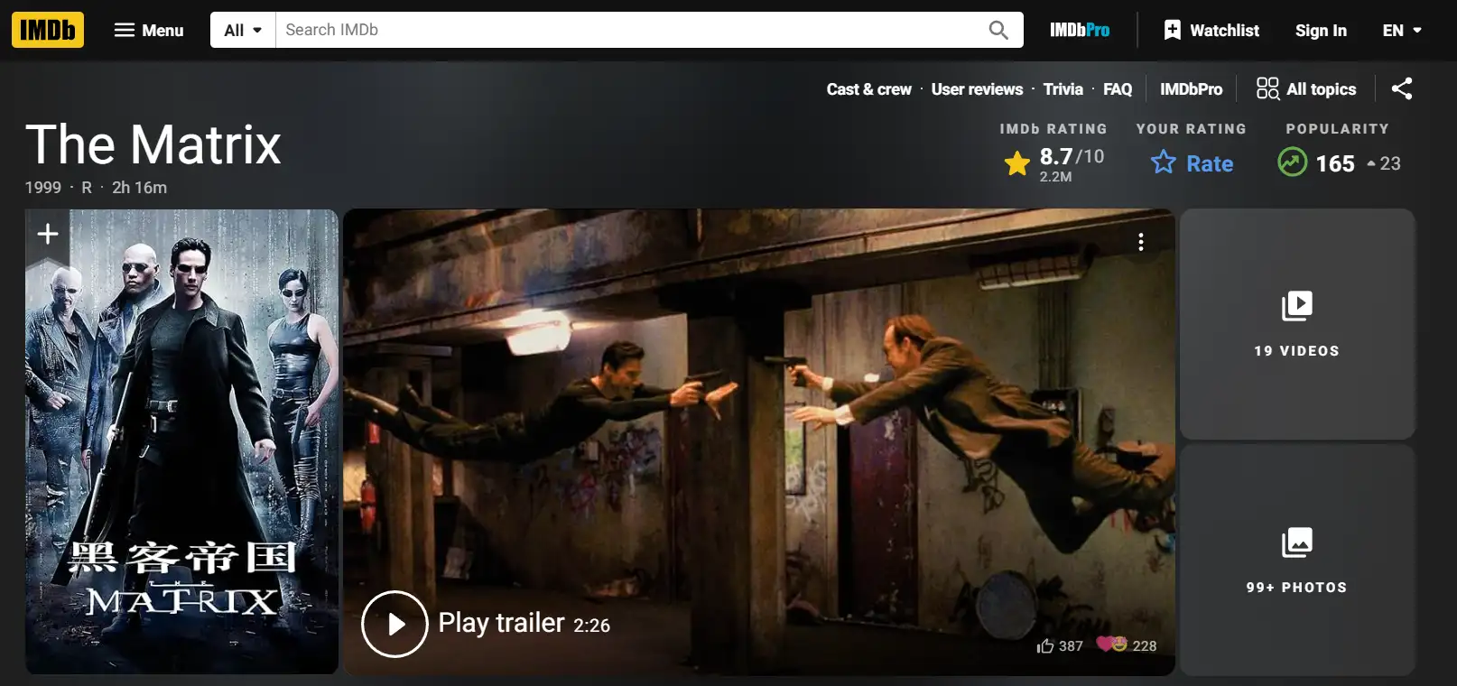 the matrix on imdb