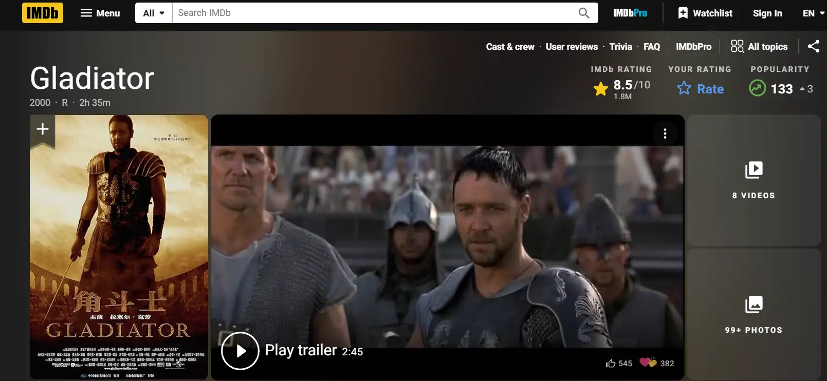 gladiator on imdb