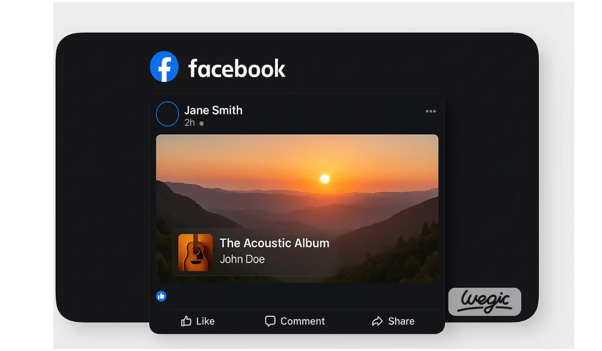Example of a Facebook post with background music and visible song overlay