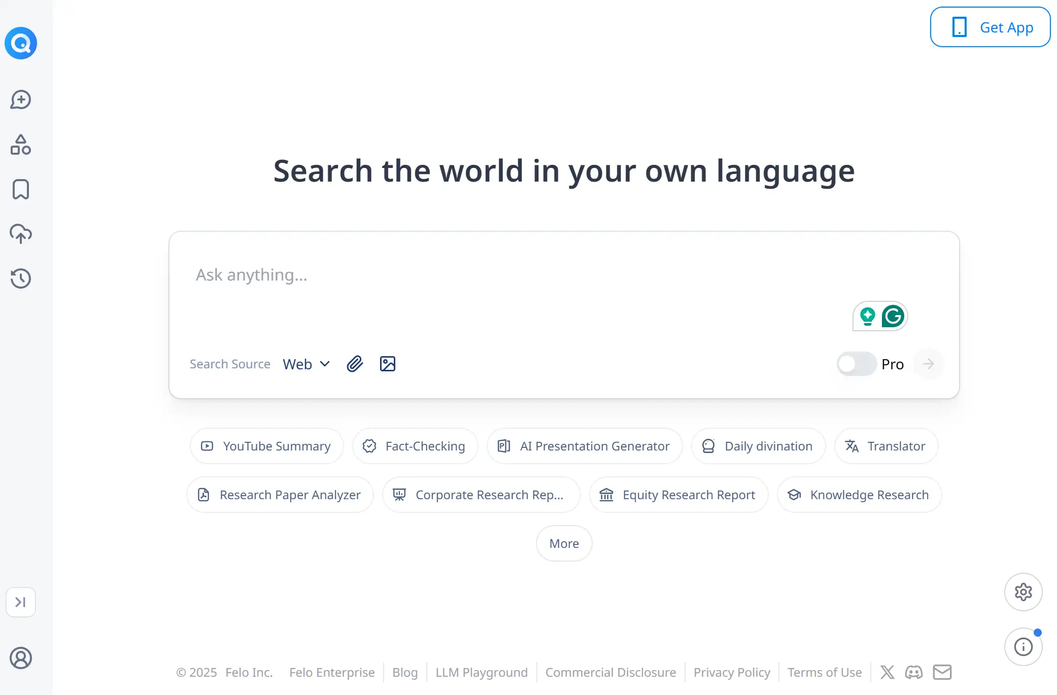 Homepage of Felo