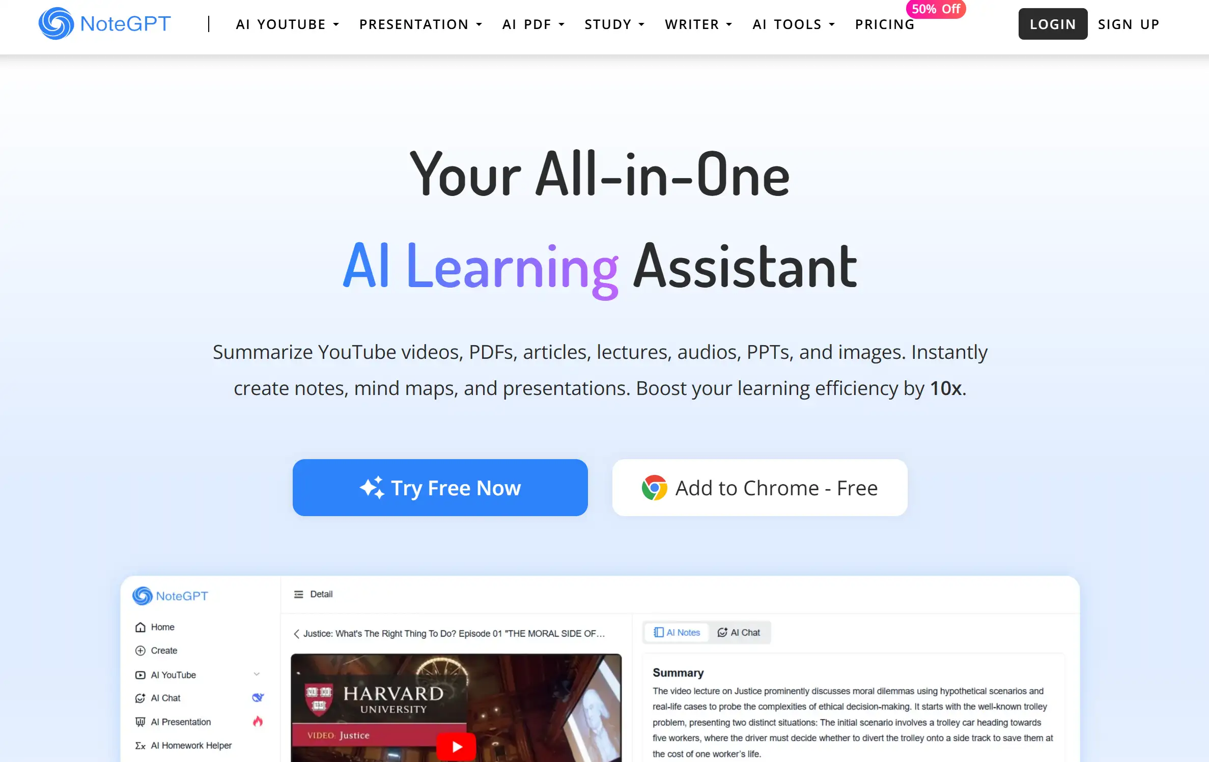 Homepage of NoteGPT
