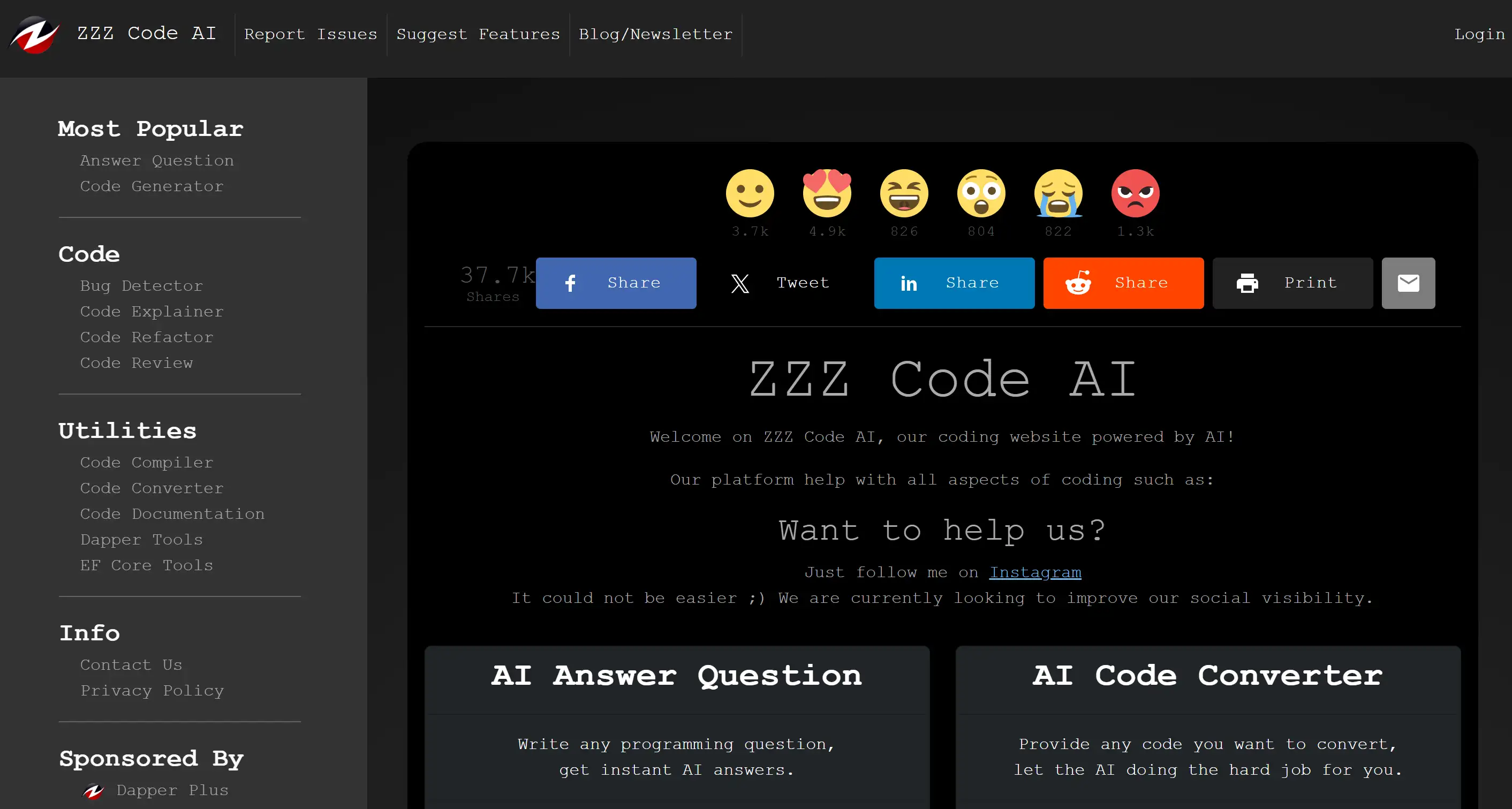 Homepage of ZZZ Code AI