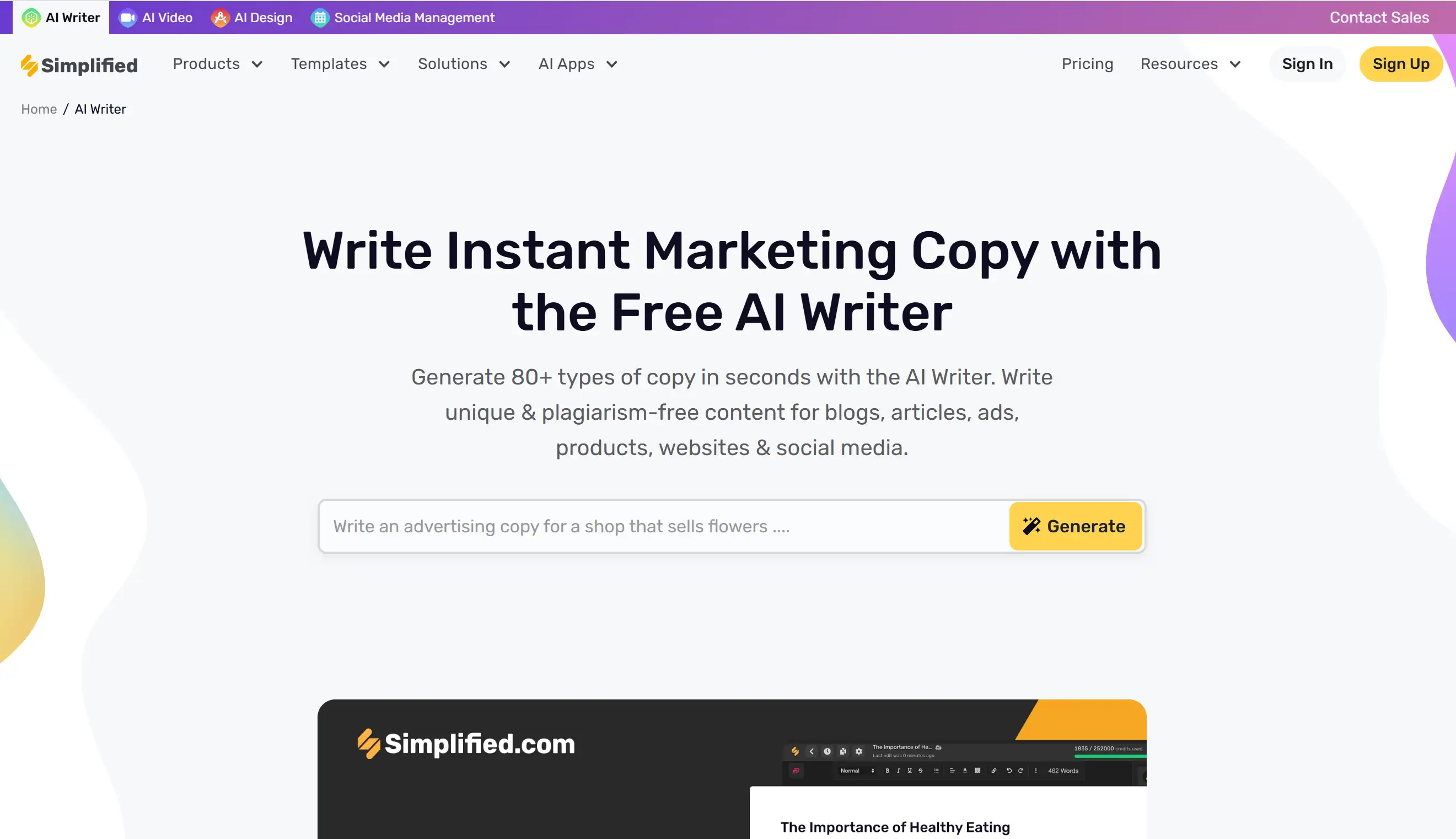 Landing page of Simplified AI Letter Creator
