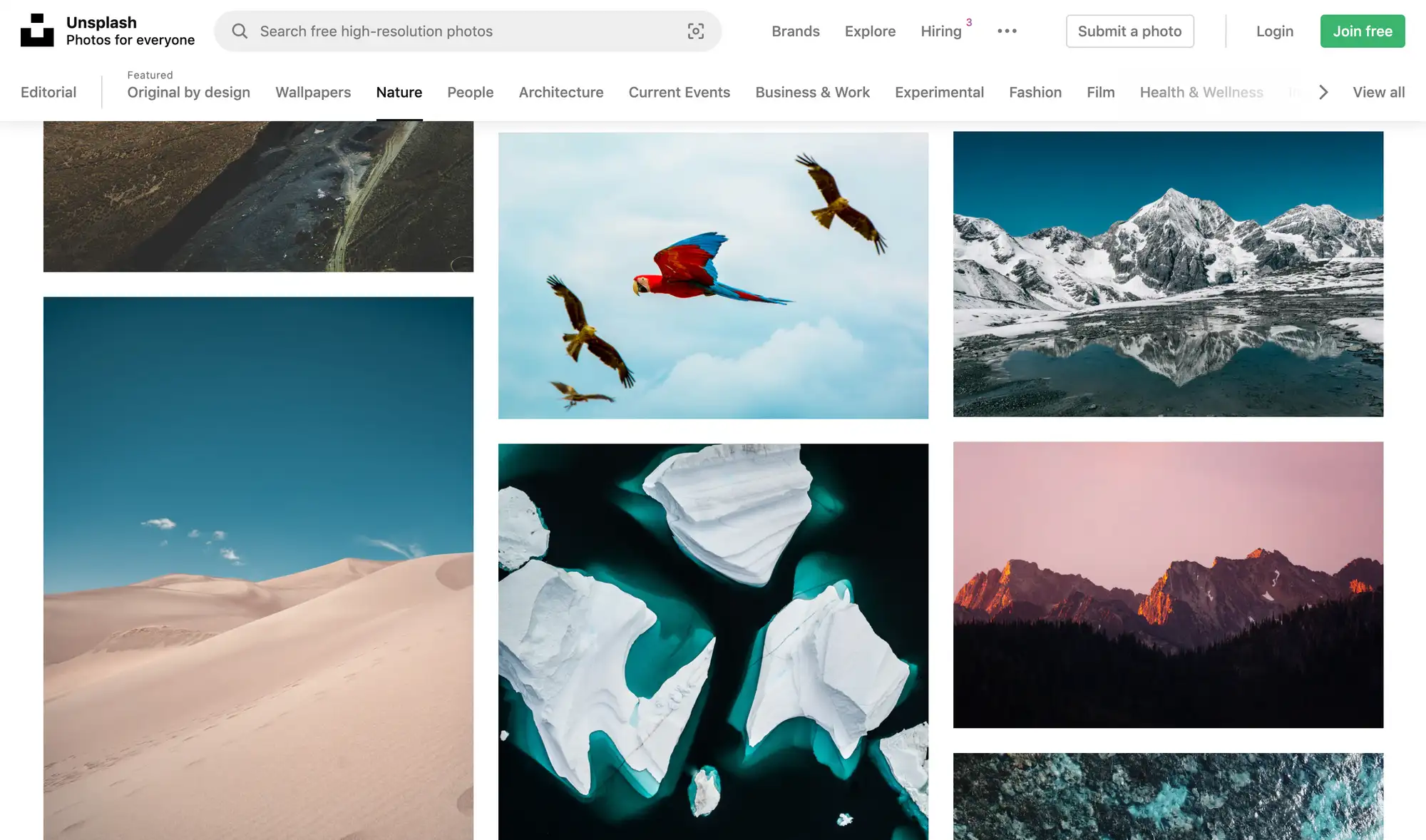 unsplash homepage