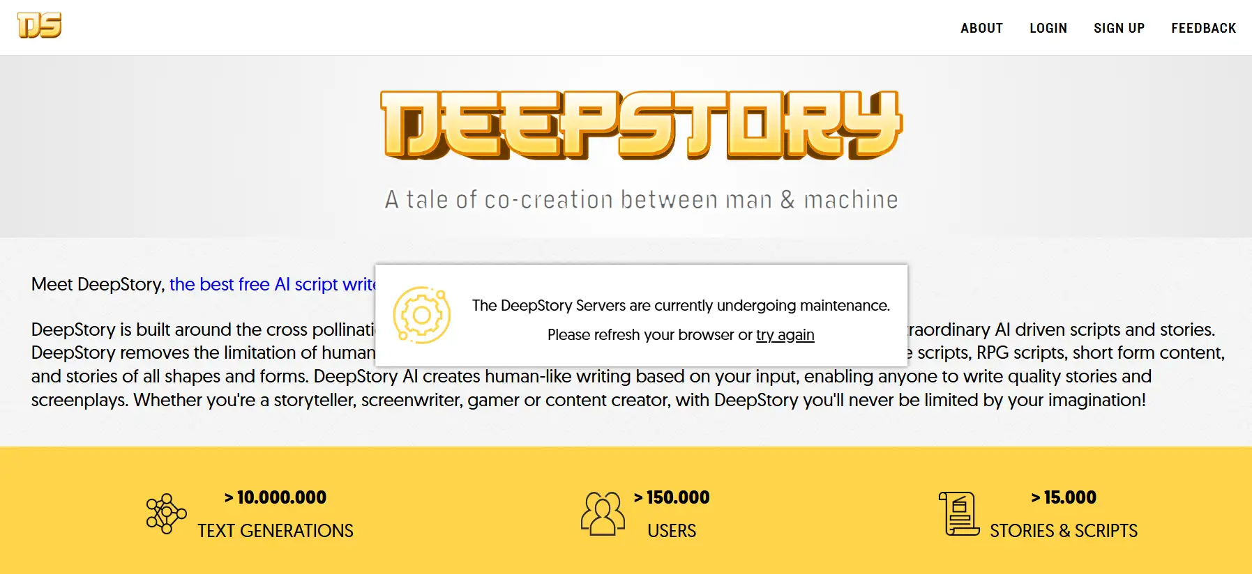 DeepStory homepage