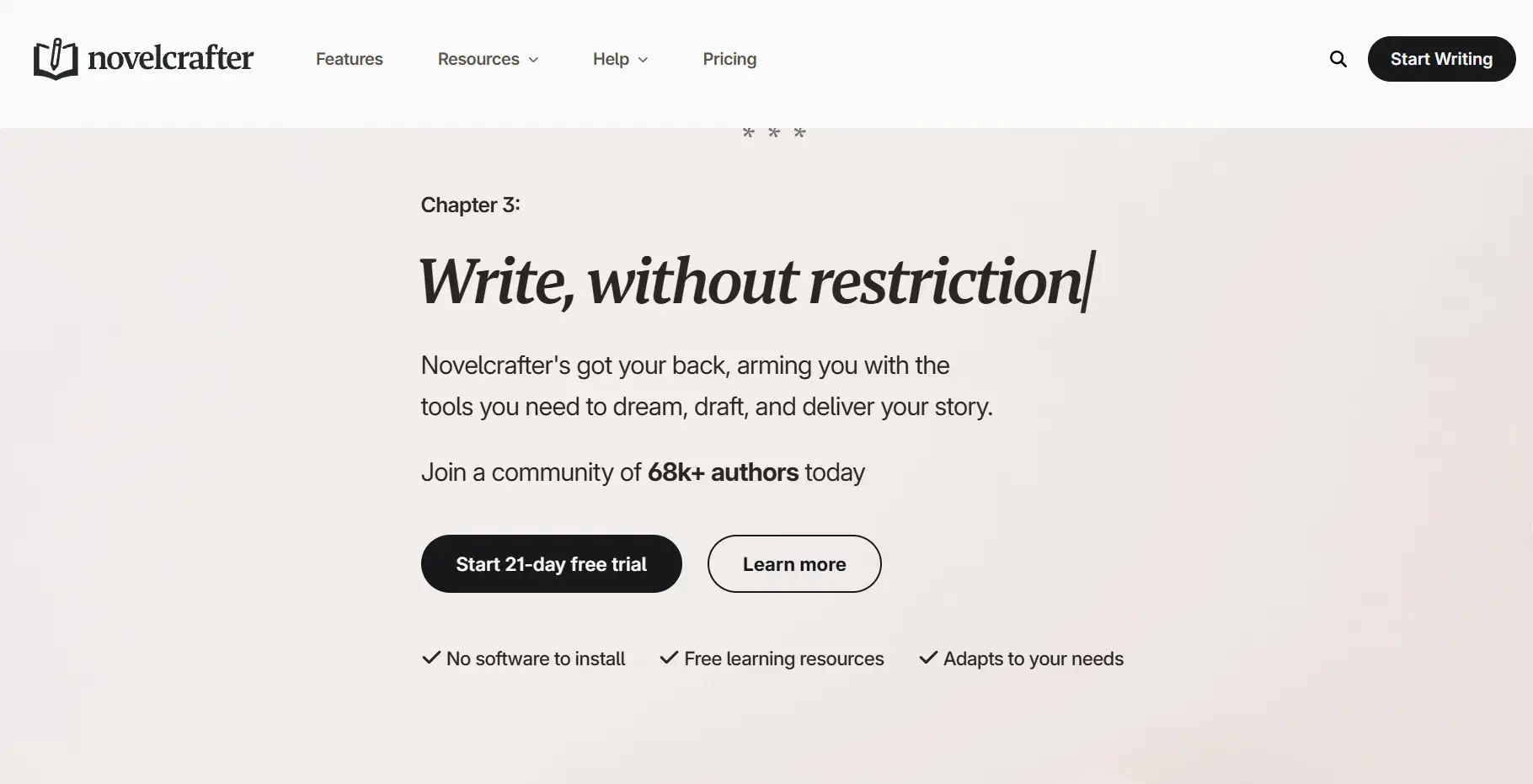 NovelCrafter homepage