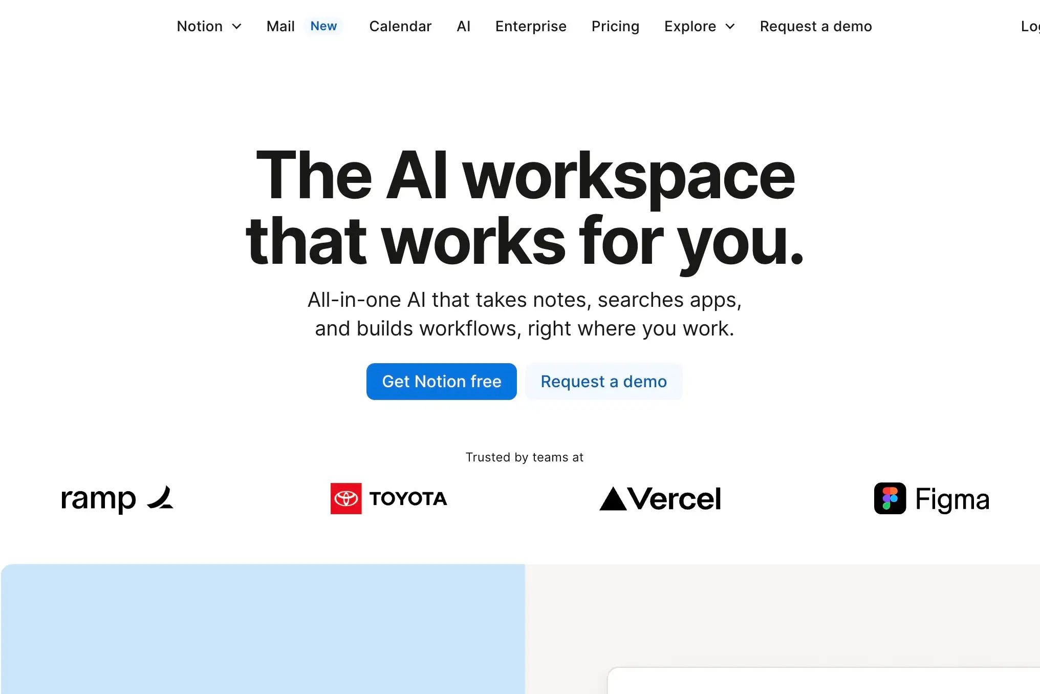 Notion AI homepage