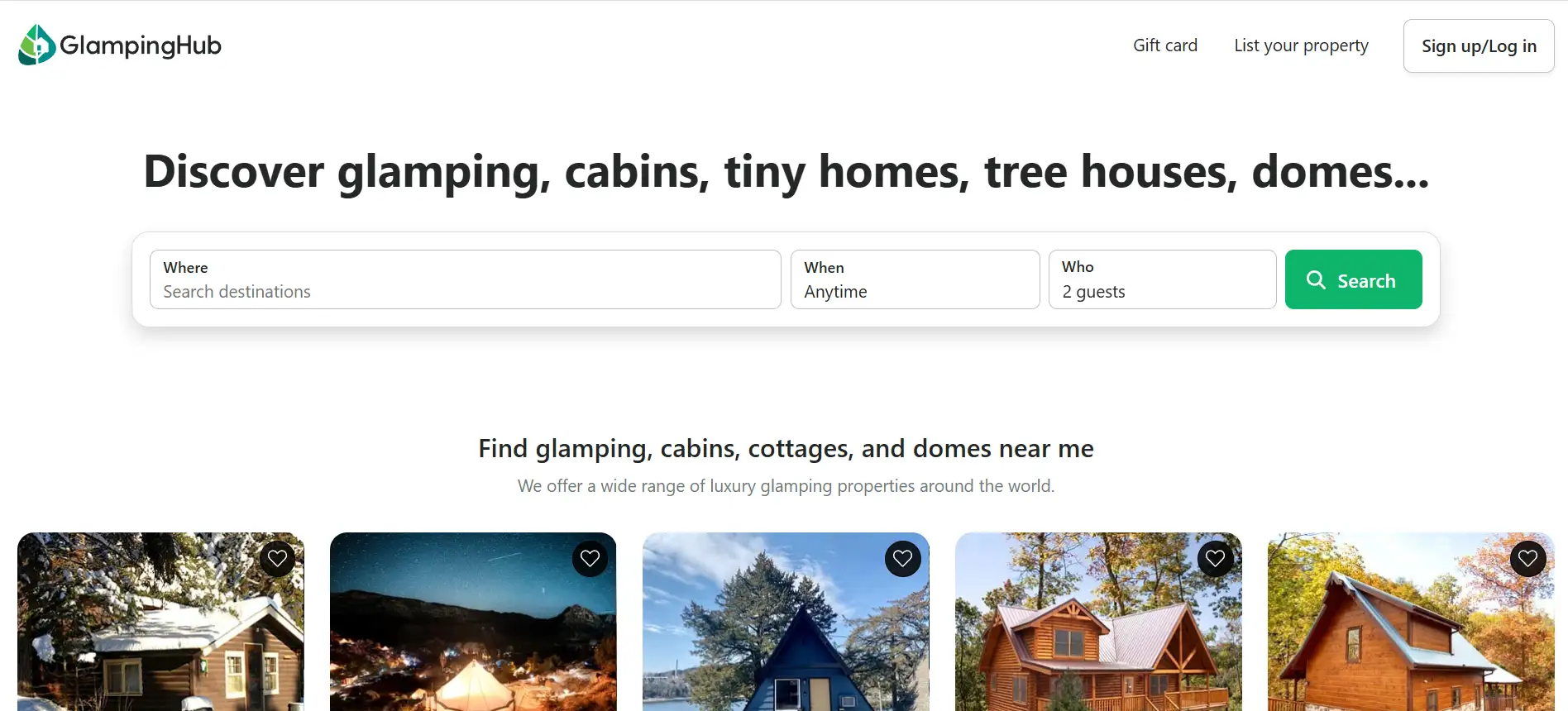 Homepage of Glamping Hub