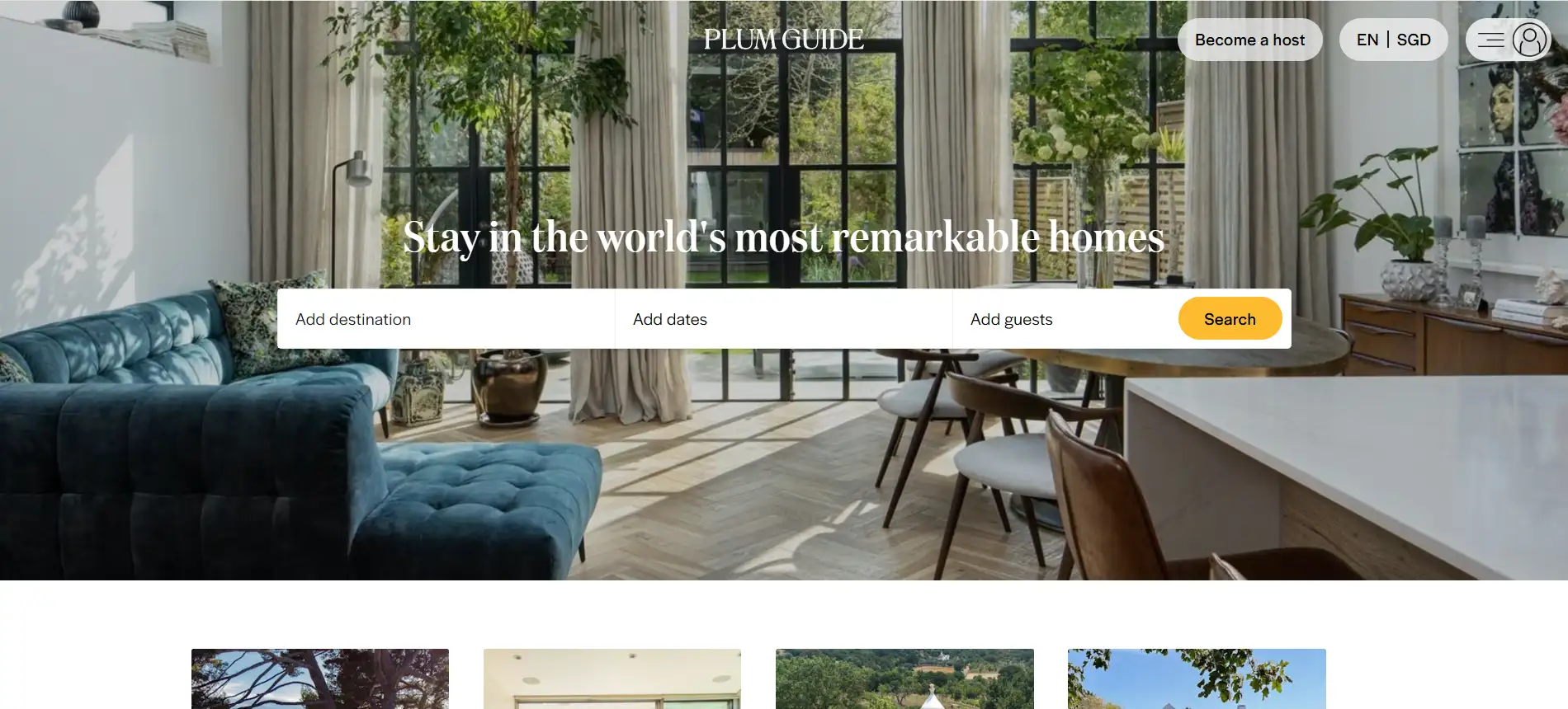 Homepage of Plum Guide