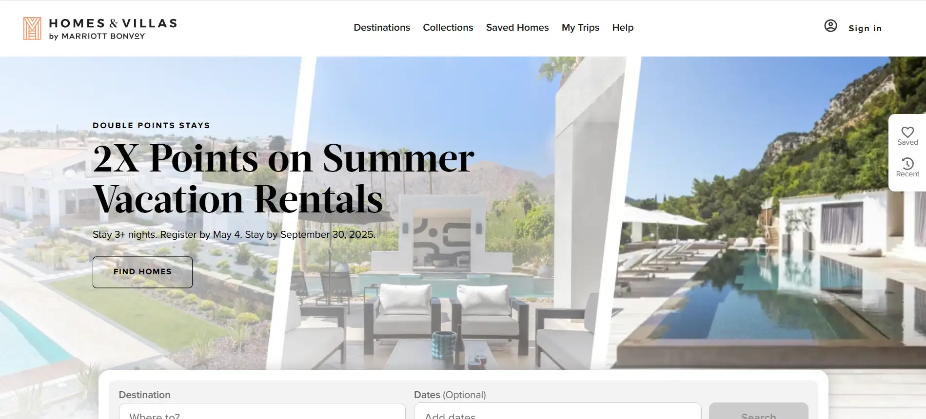 Homepage of Marriott Homes & Villas