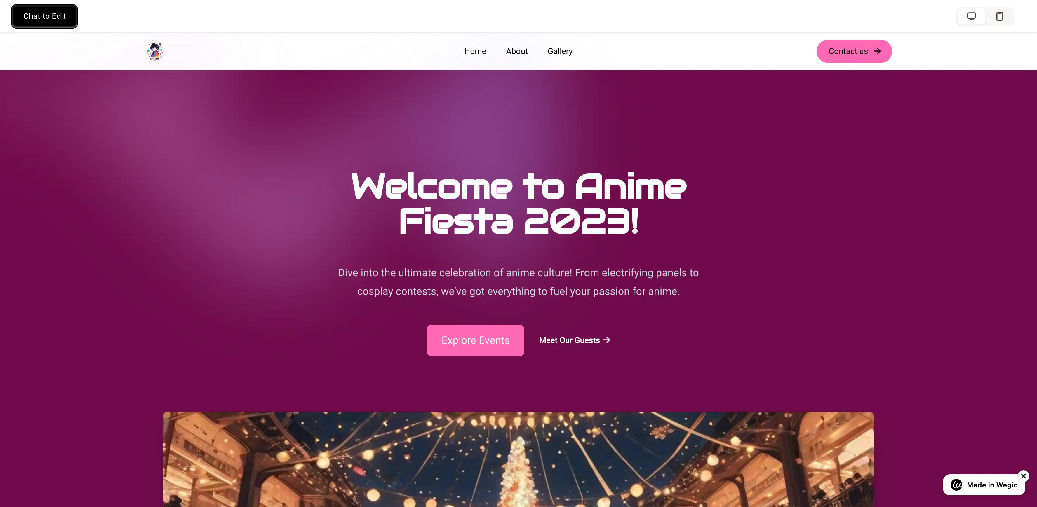 anime website create at wegic