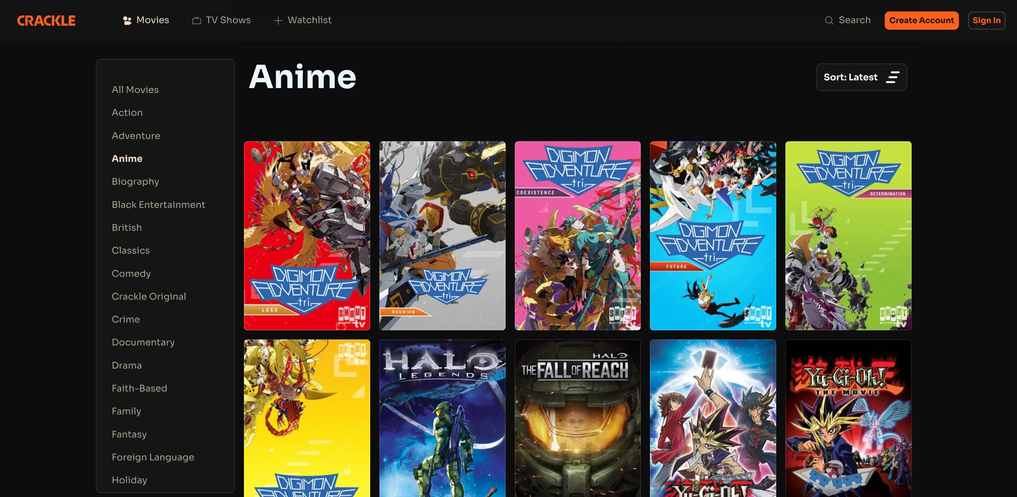 crackle anime website overview