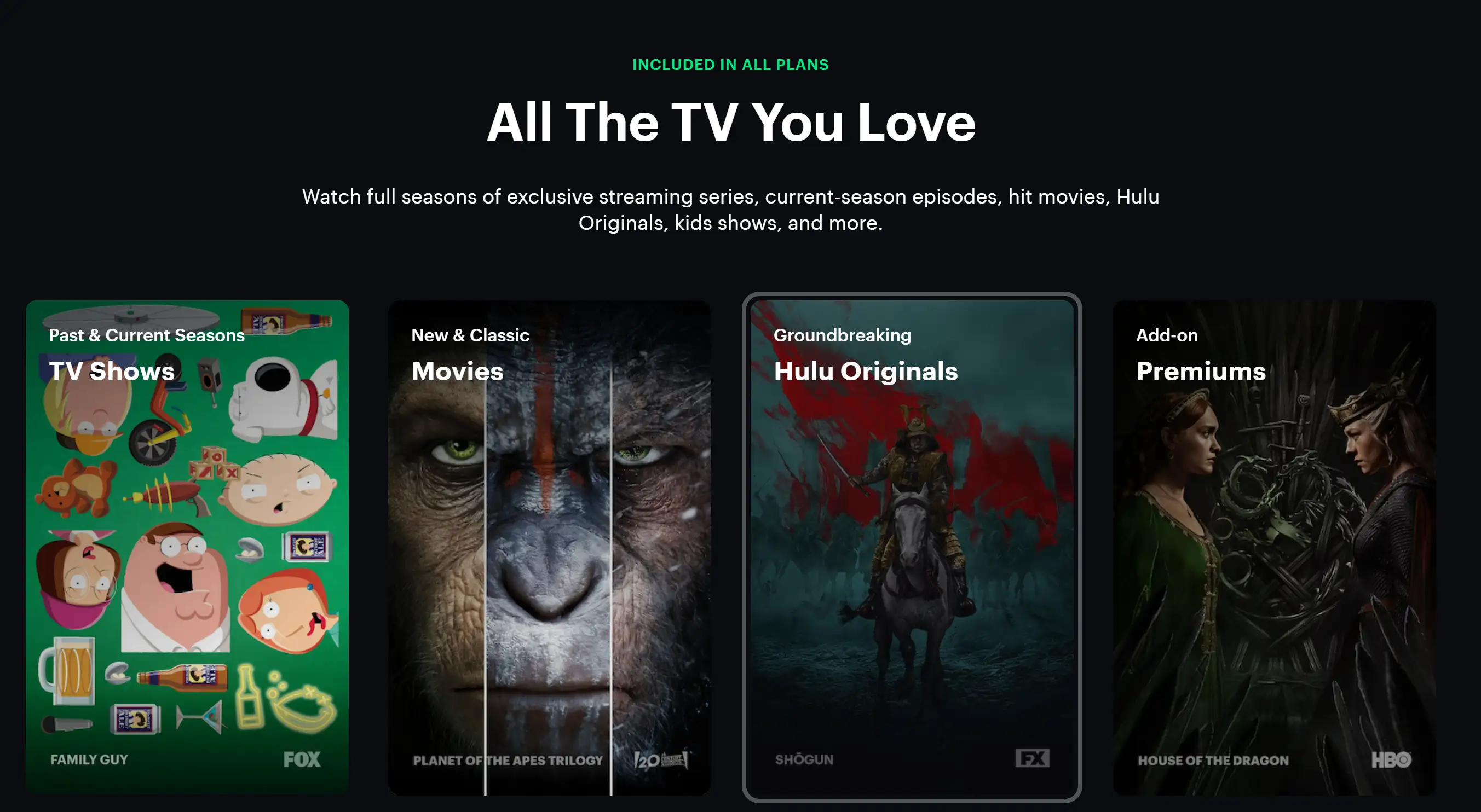 Homepage of Hulu