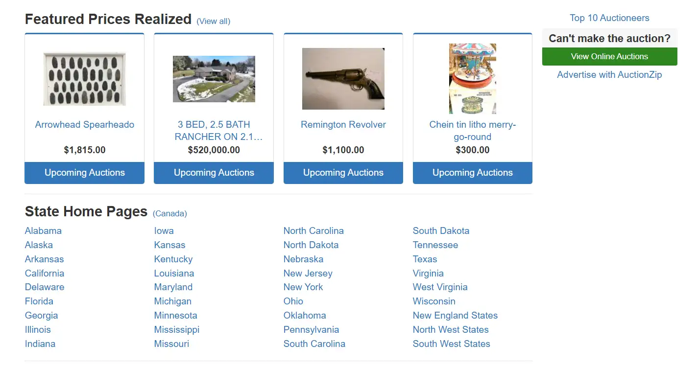 AuctionZip homepage