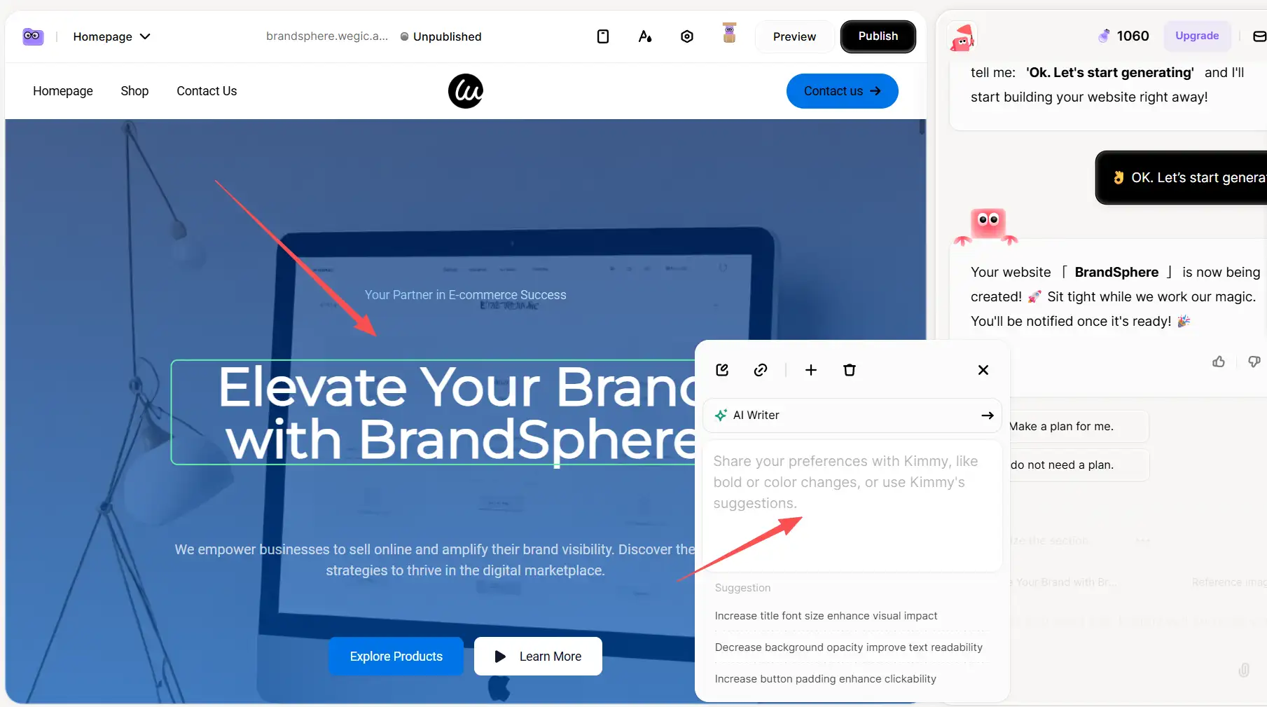 Modify the initial version of the website on Wegic