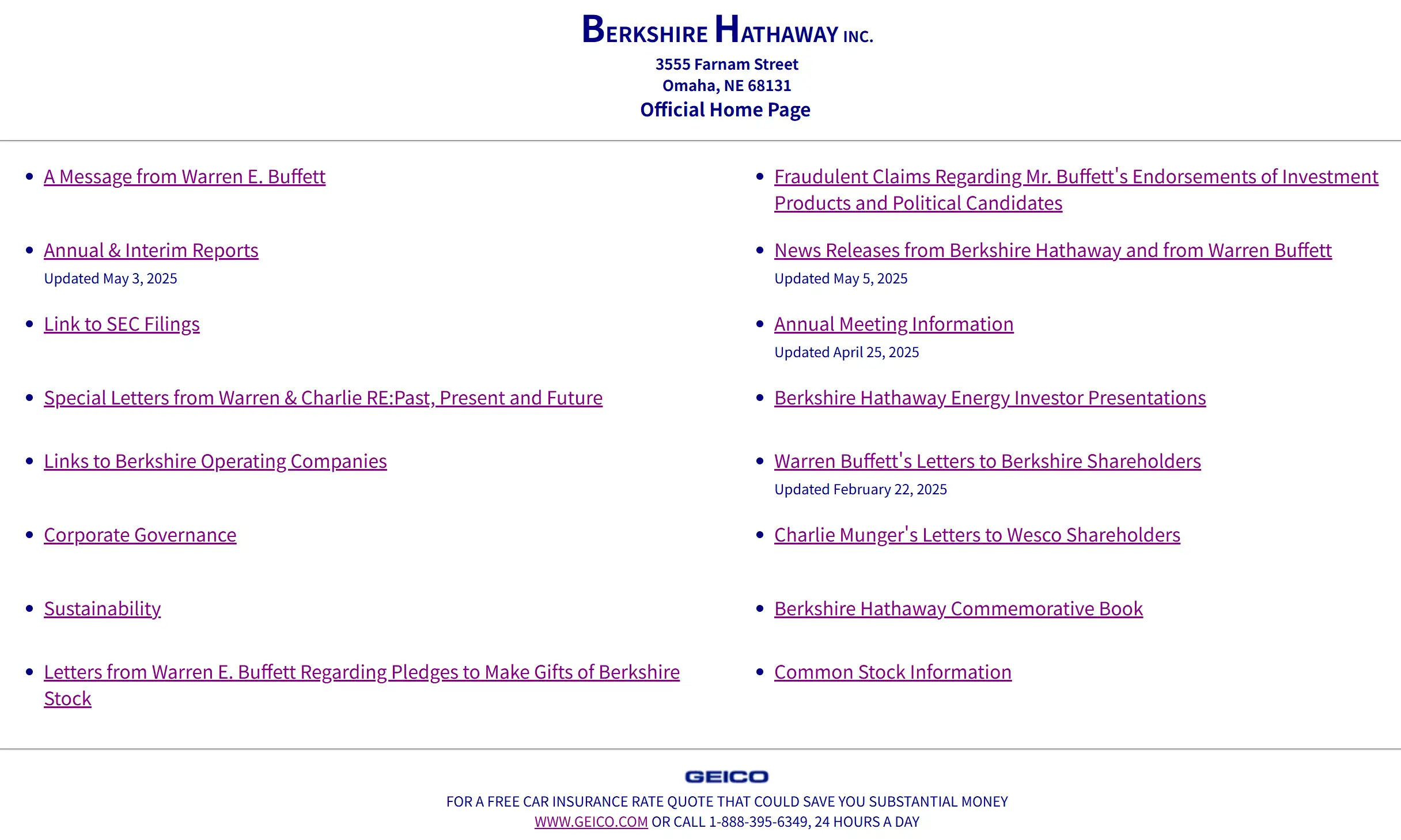 Berkshire Hathaway's homepage