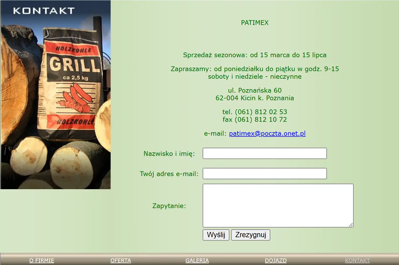 Patimex's website contact page