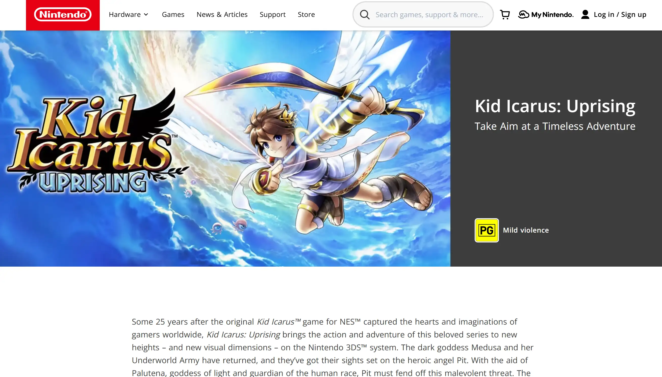 Homepage of Kid Icarus: Uprising