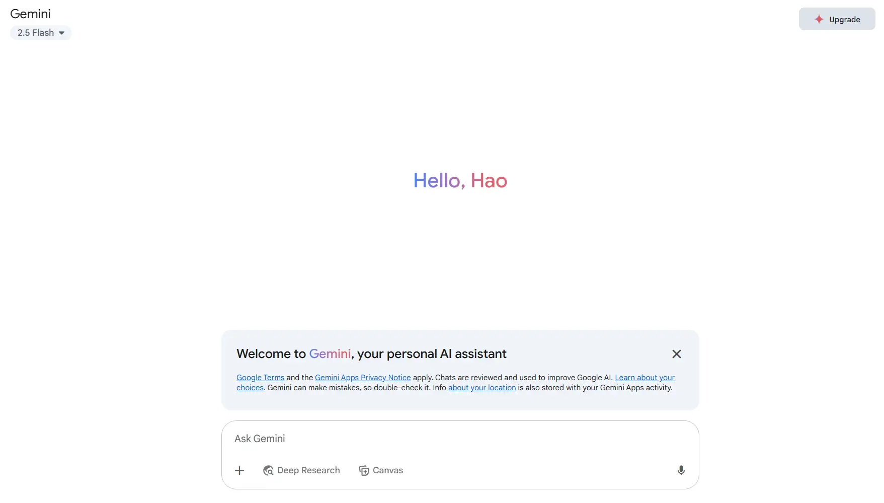 Google Gemini's homepage