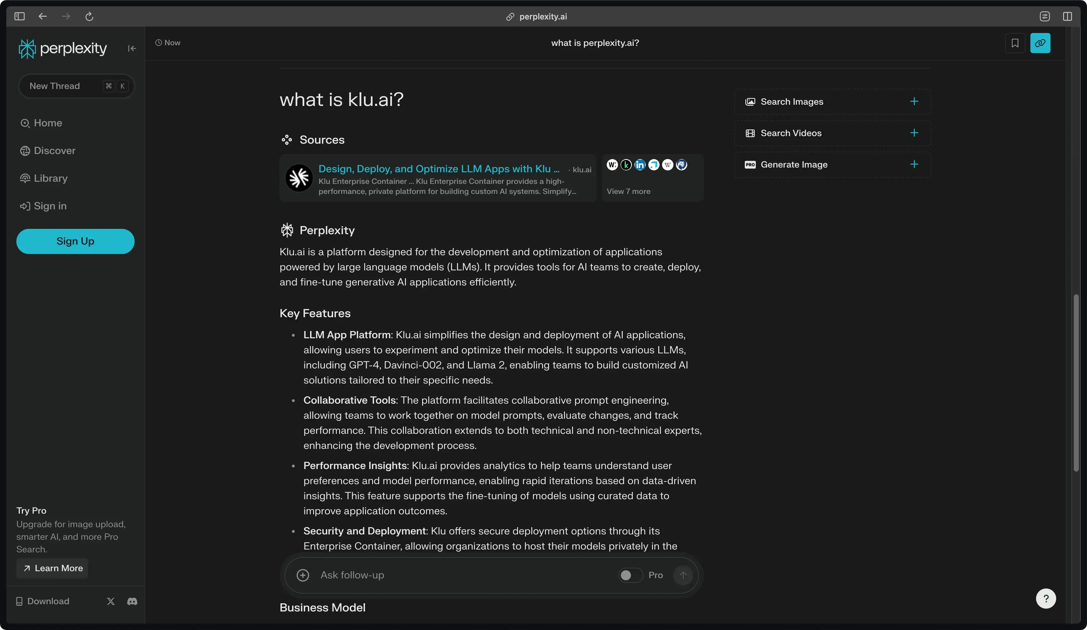 Perplexity AI's homepage