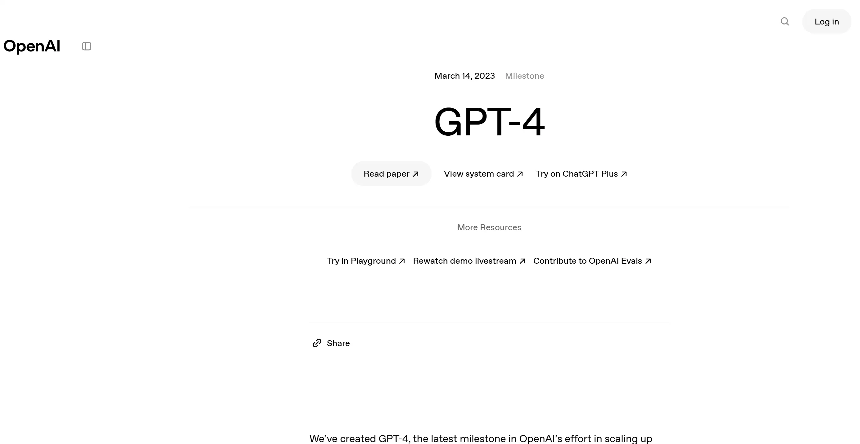 GPT-4's homepage