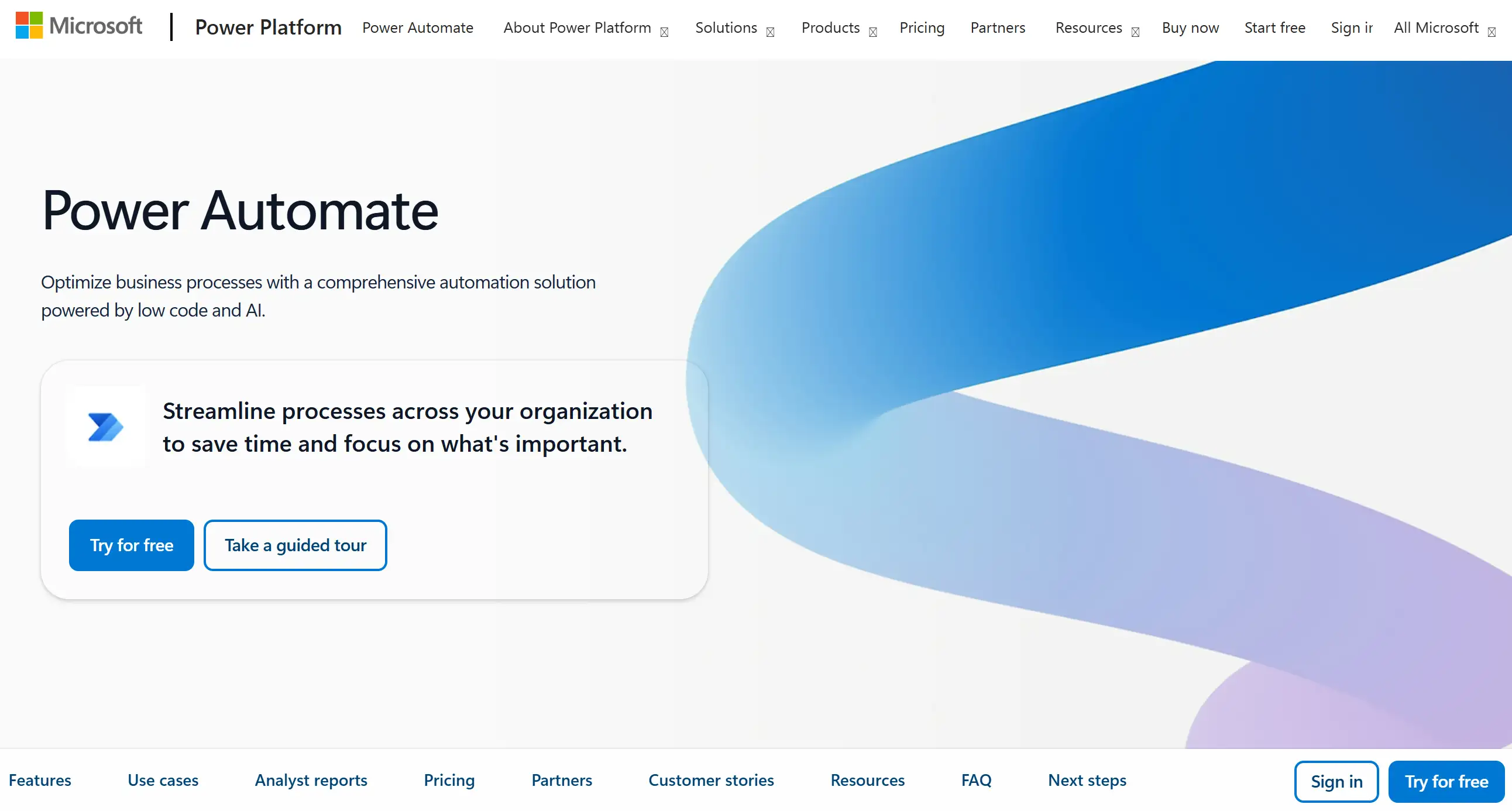 Homepage of Microsoft Power Automate Homepage of Microsoft Power Automate