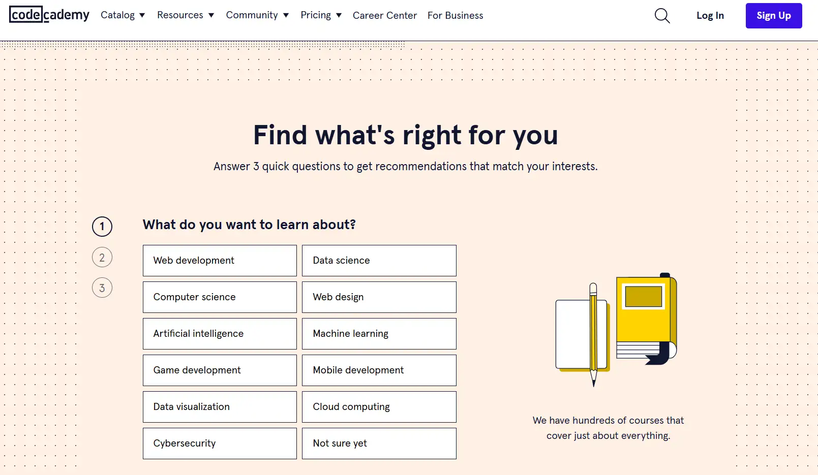 codecademy has a simple dark design with colorful code sections
