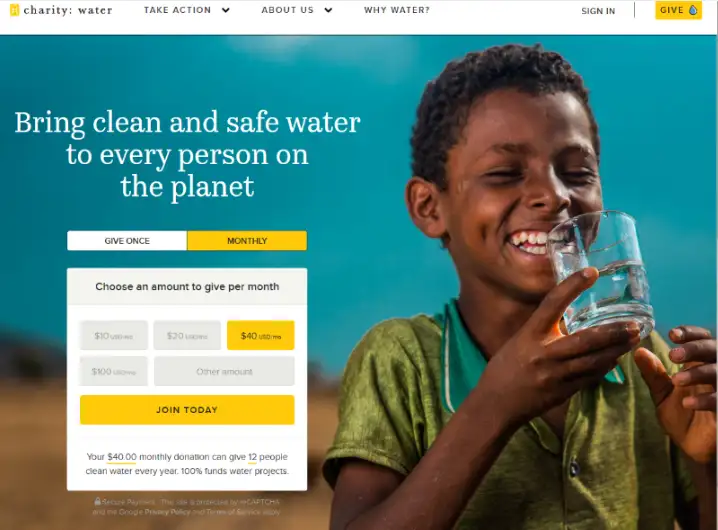 charity: water homepage