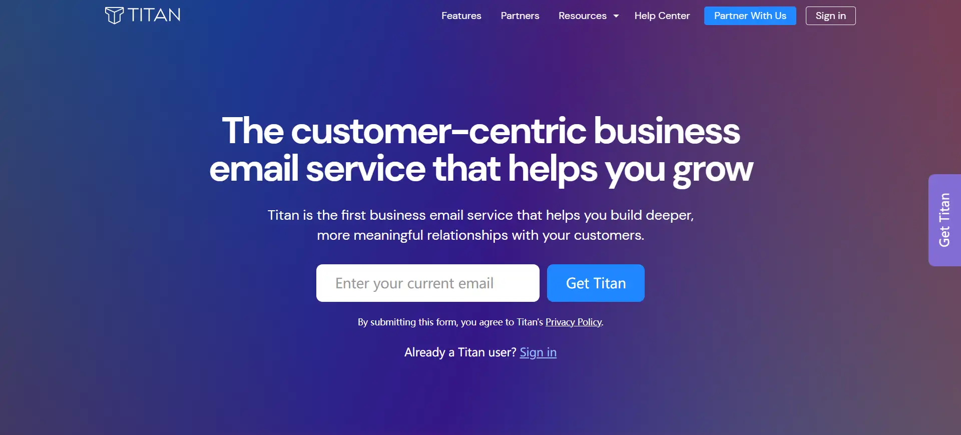 titan email website promotional page