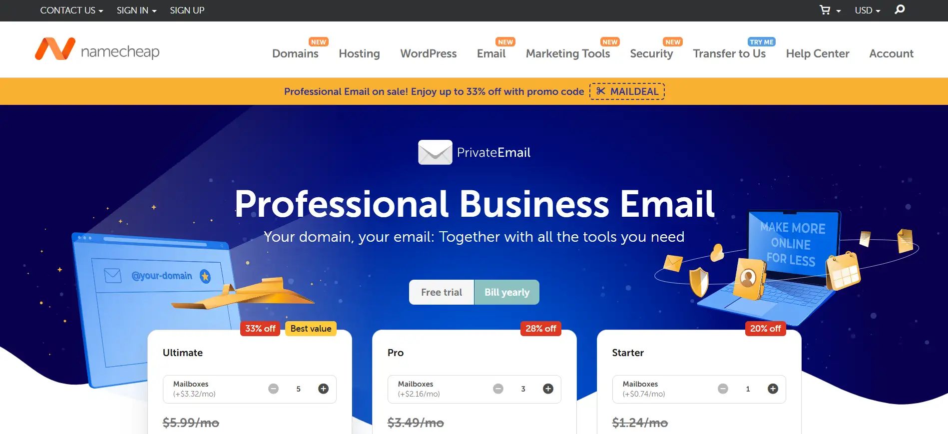 namecheap email sign up web page