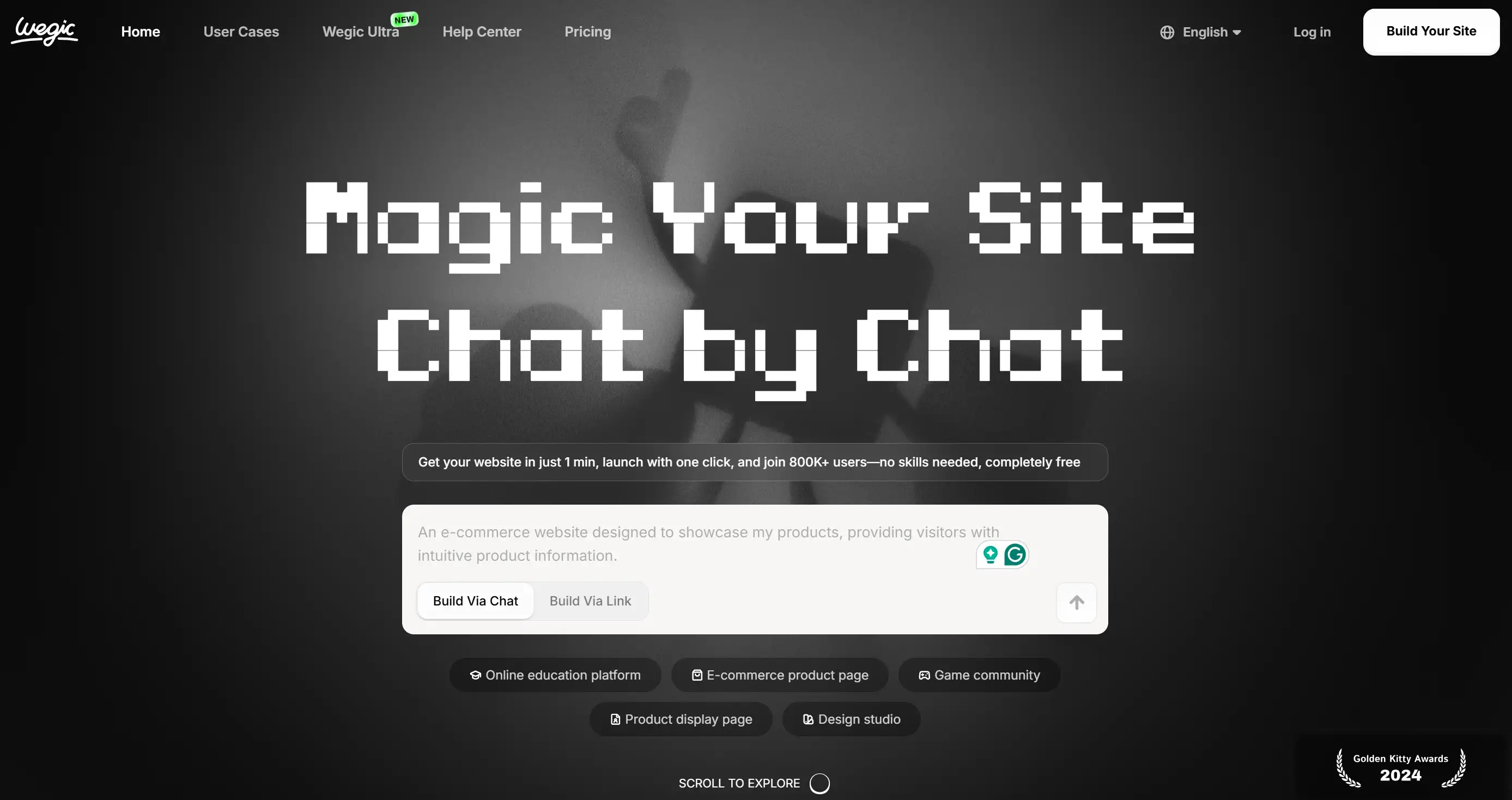 Homepage of AI website builder: Wegic