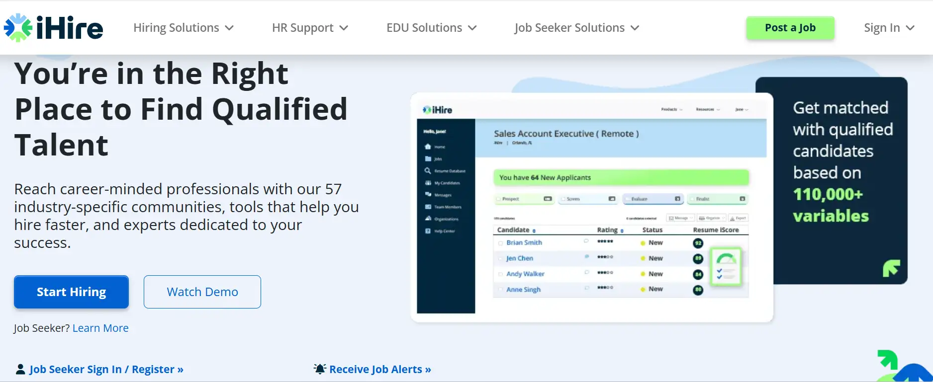 iHire's homepage iHire's homepage