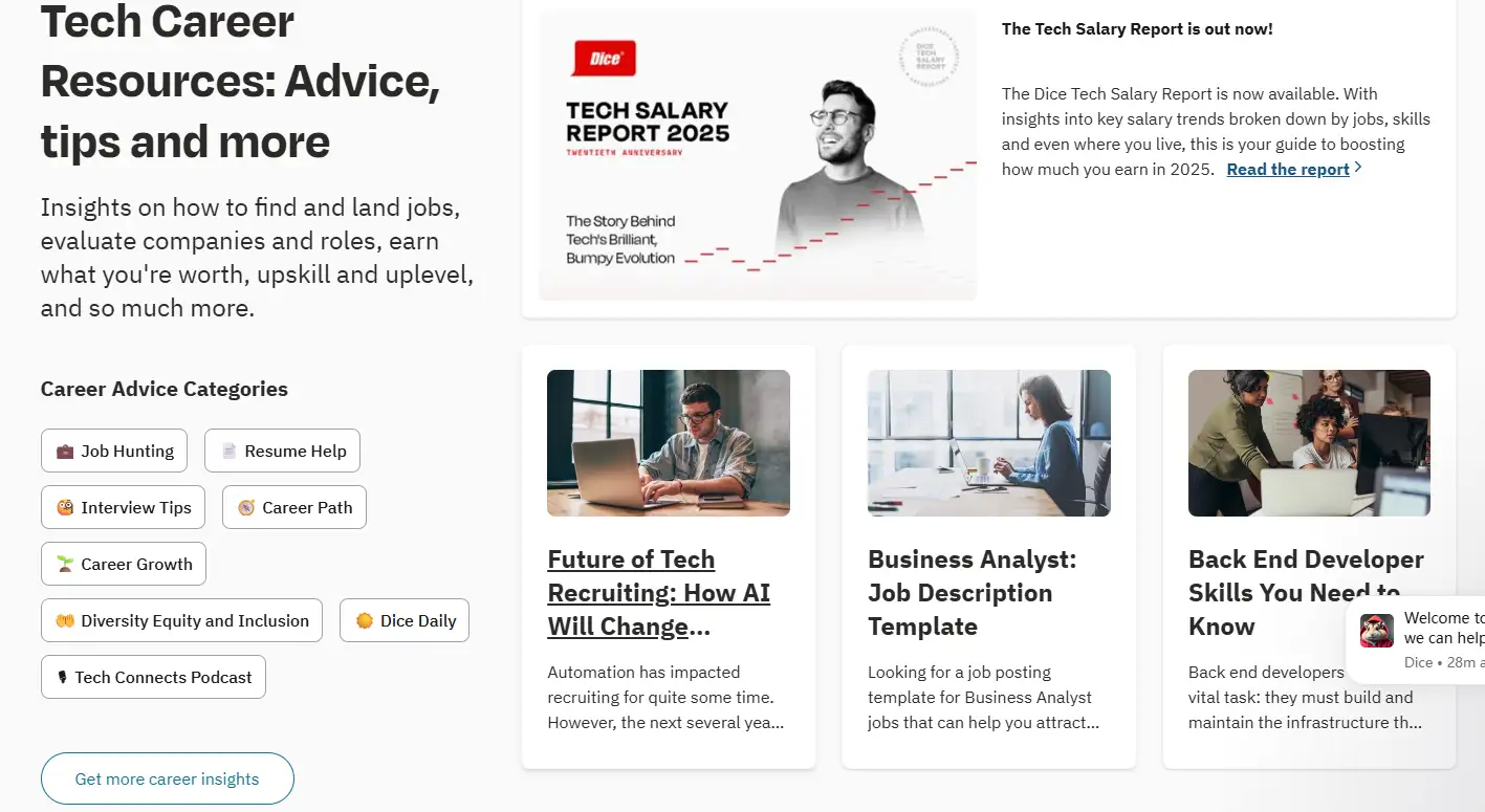 Dice.com: Tech Career Resources and Salary Report. Dice.com: Tech Career Resources and Salary Report.