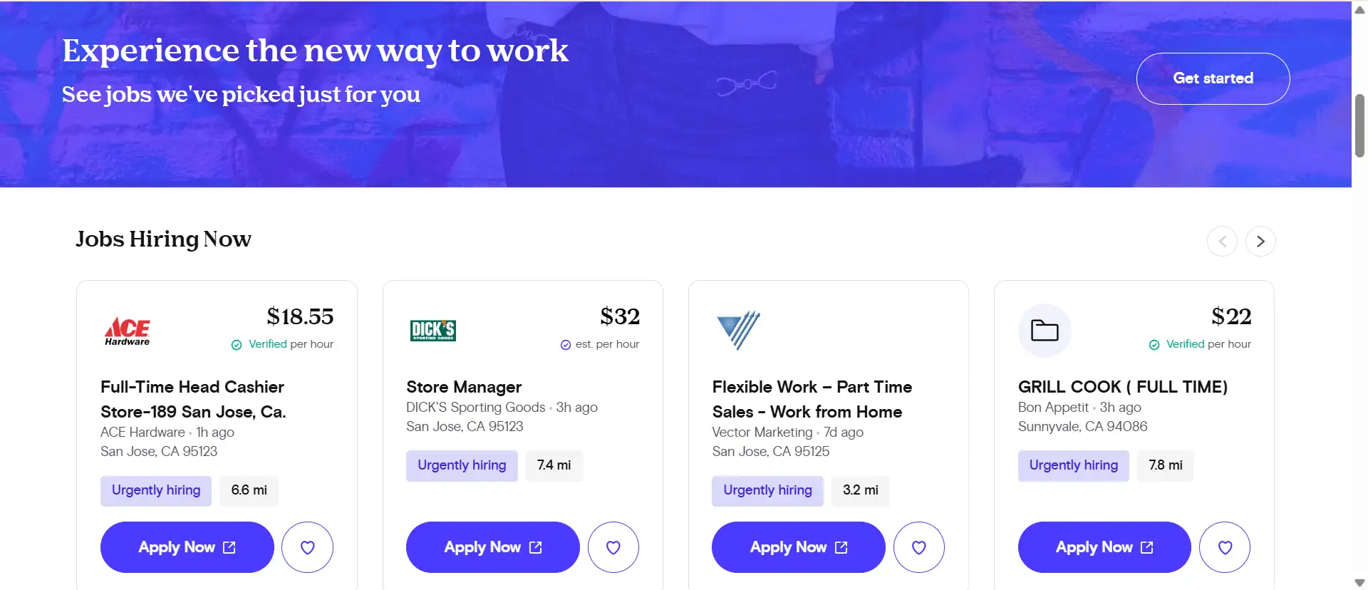 Snagajob homepage displaying various job listings. Snagajob homepage displaying various job listings.
