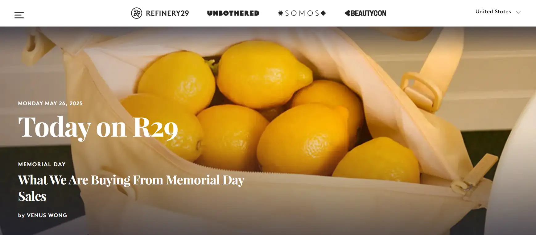 The homepage of Refinery29