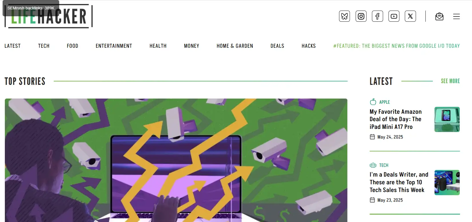 The homepage of Lifehacker