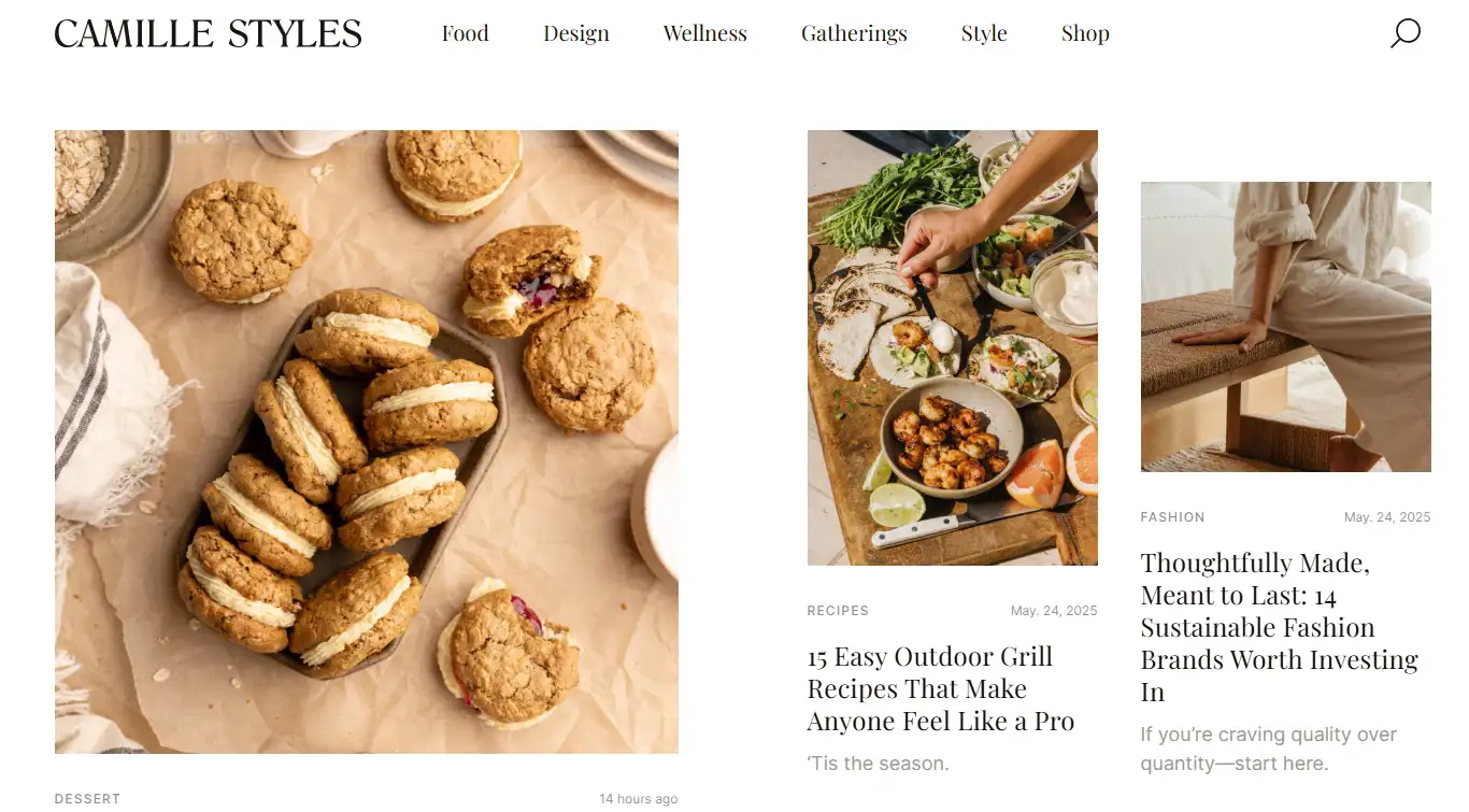 The homepage of Camille Styles