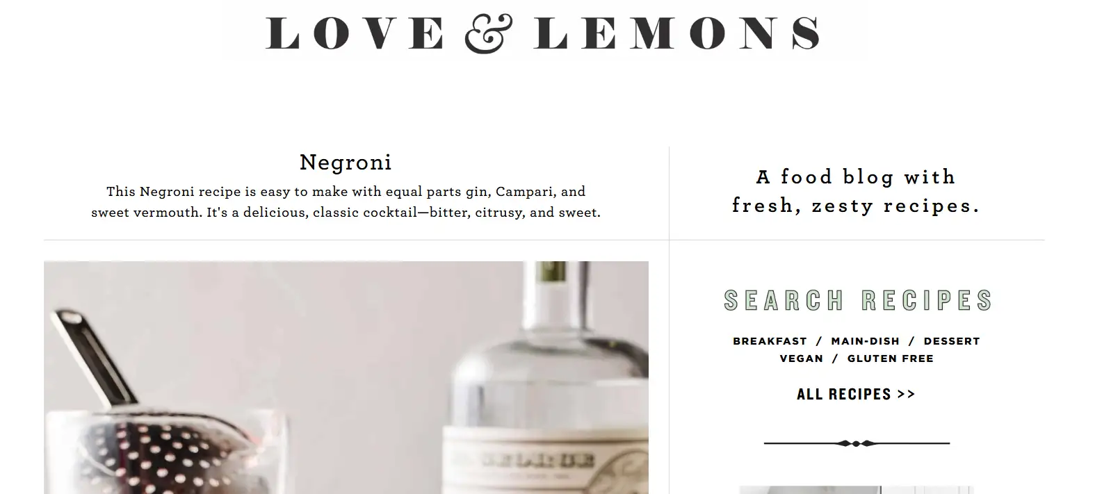 The homepage of Love and Lemons