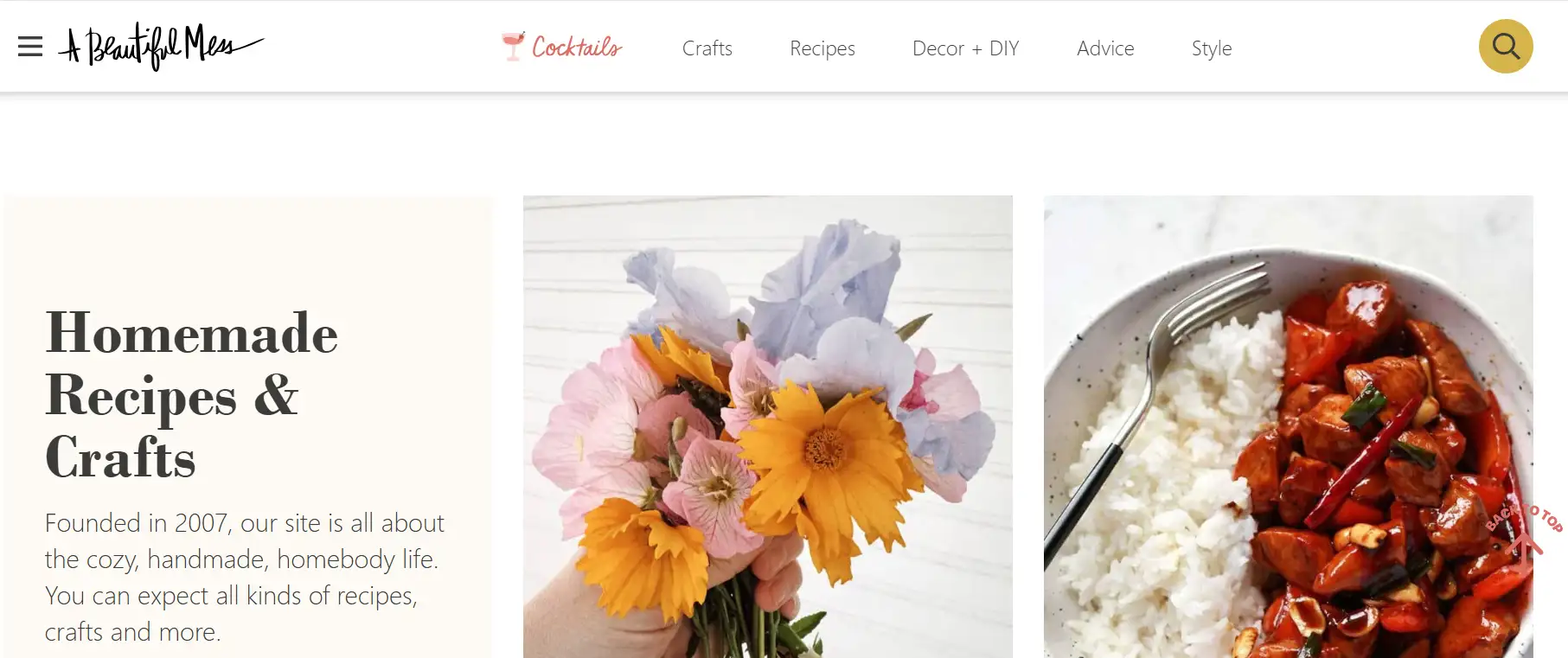 The homepage of A Beautiful Mess