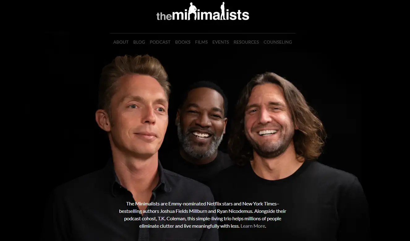 The homepage of The Minimalists