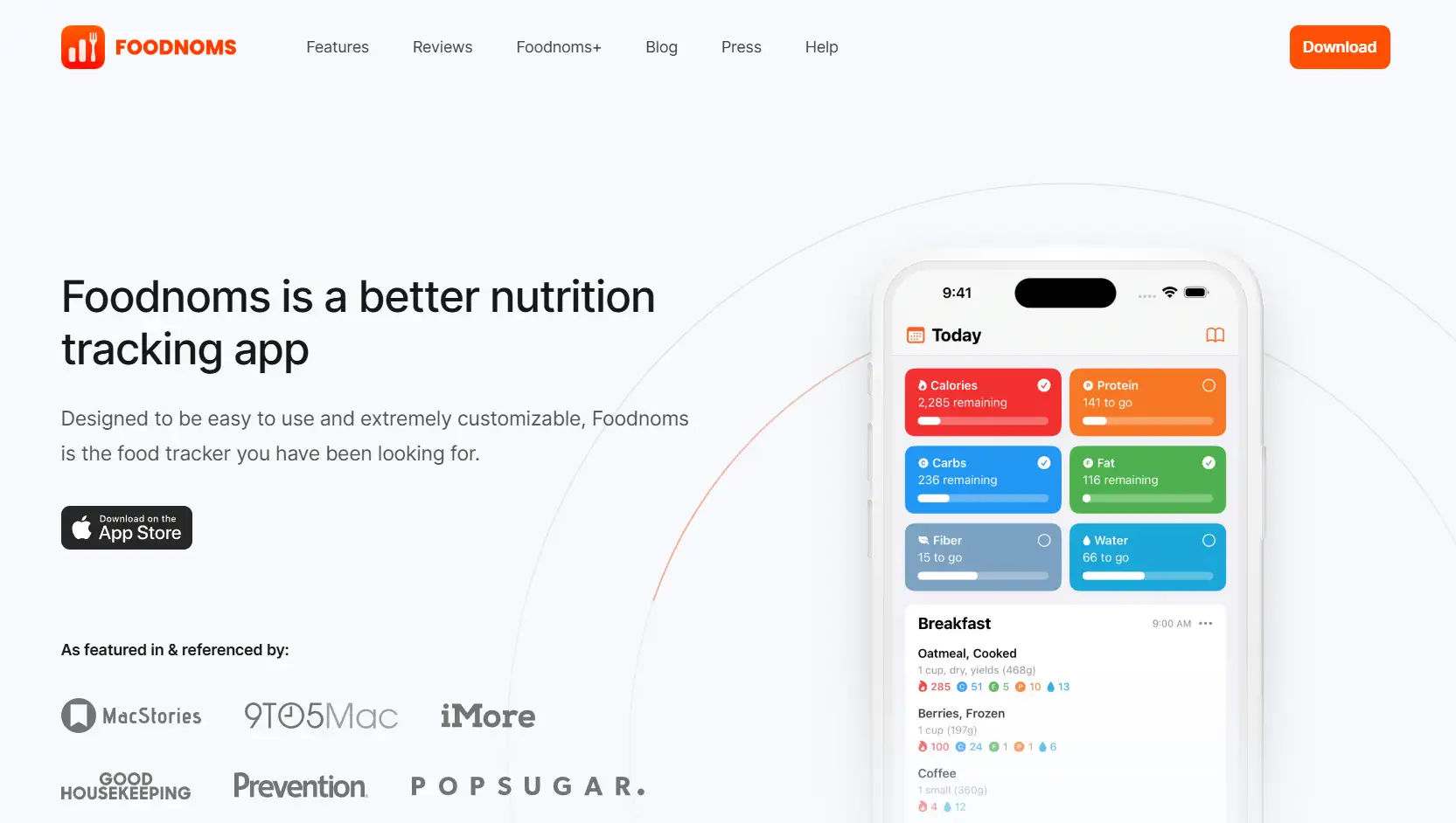 FoodNoms' homepage