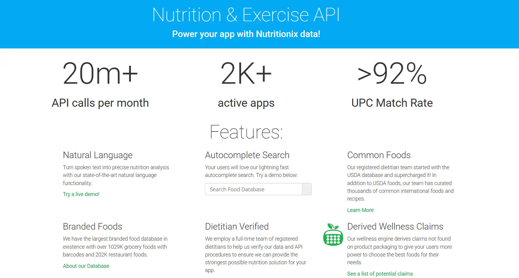 Nutritionix Home Page