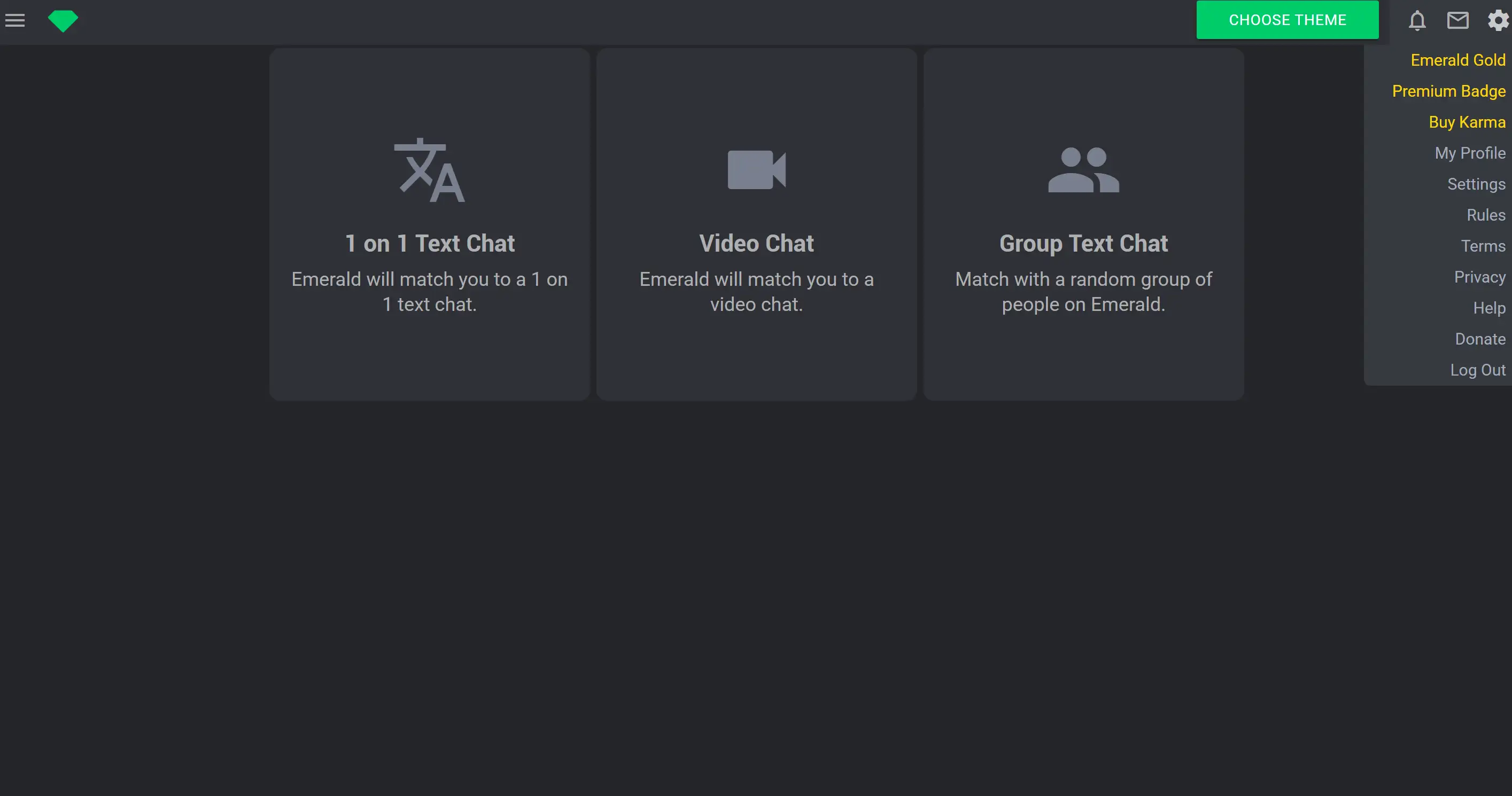 User interface on Emerald Chat User interface on Emerald Chat
