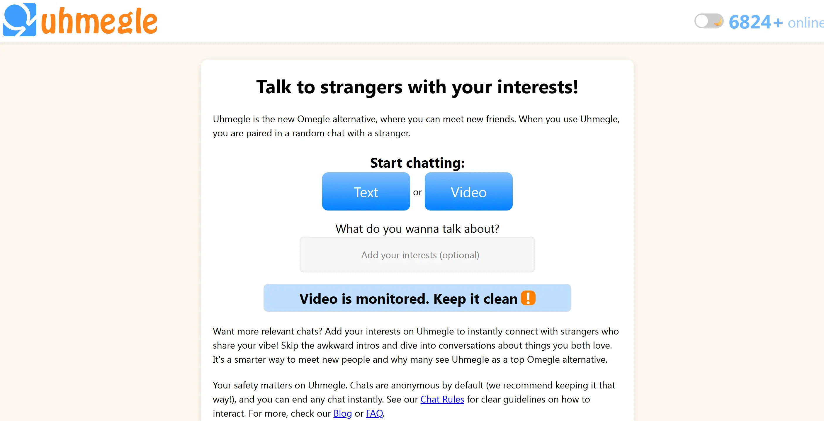 Homepage of chat website uhmegle Homepage of chat website uhmegle