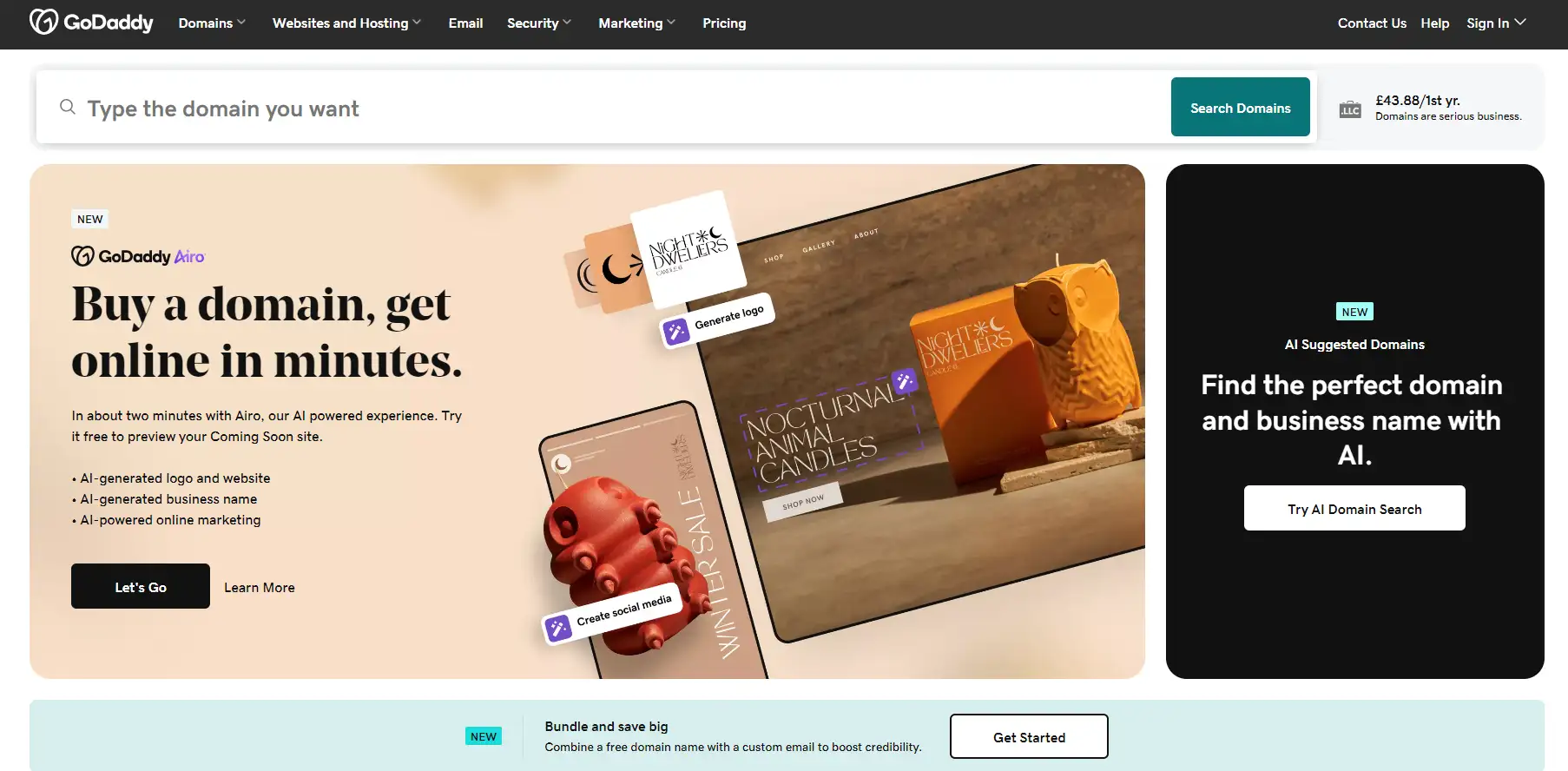 GoDaddy homepage