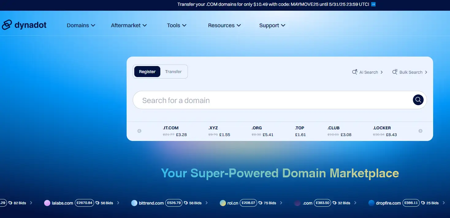Dynadot homepage