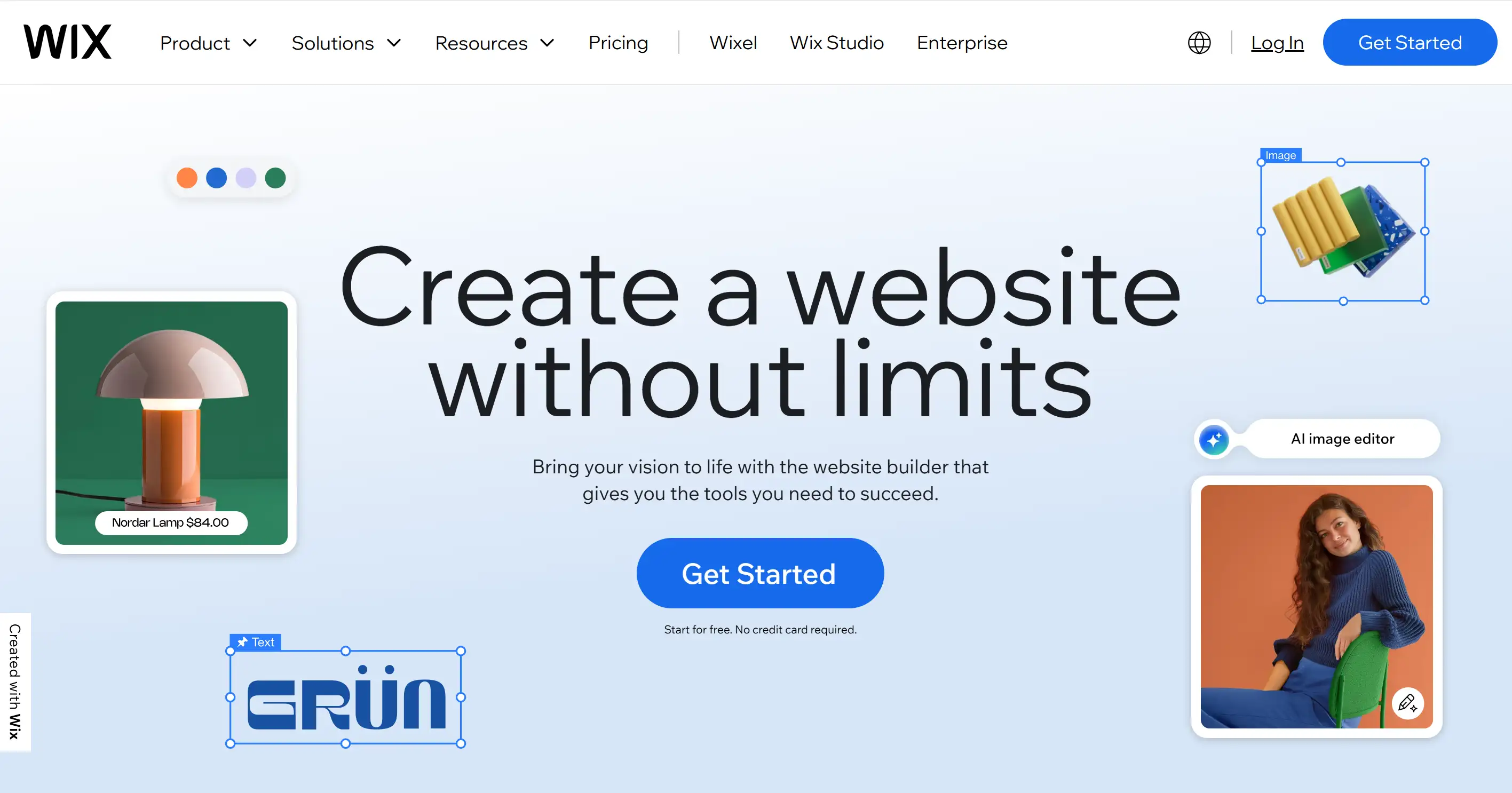 Homepage of Wix Homepage of Wix
