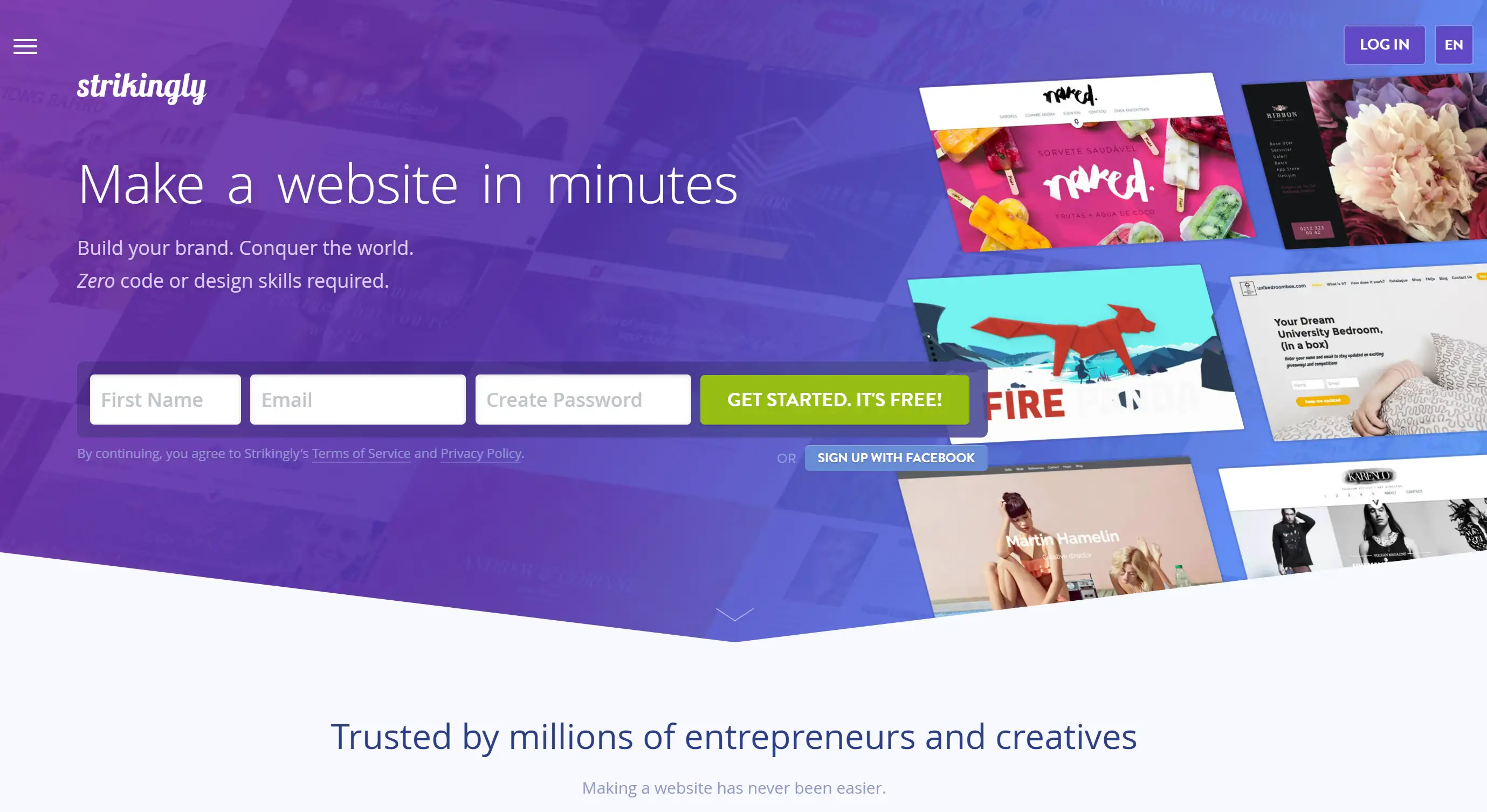 Homepage of Strikingly Homepage of Strikingly