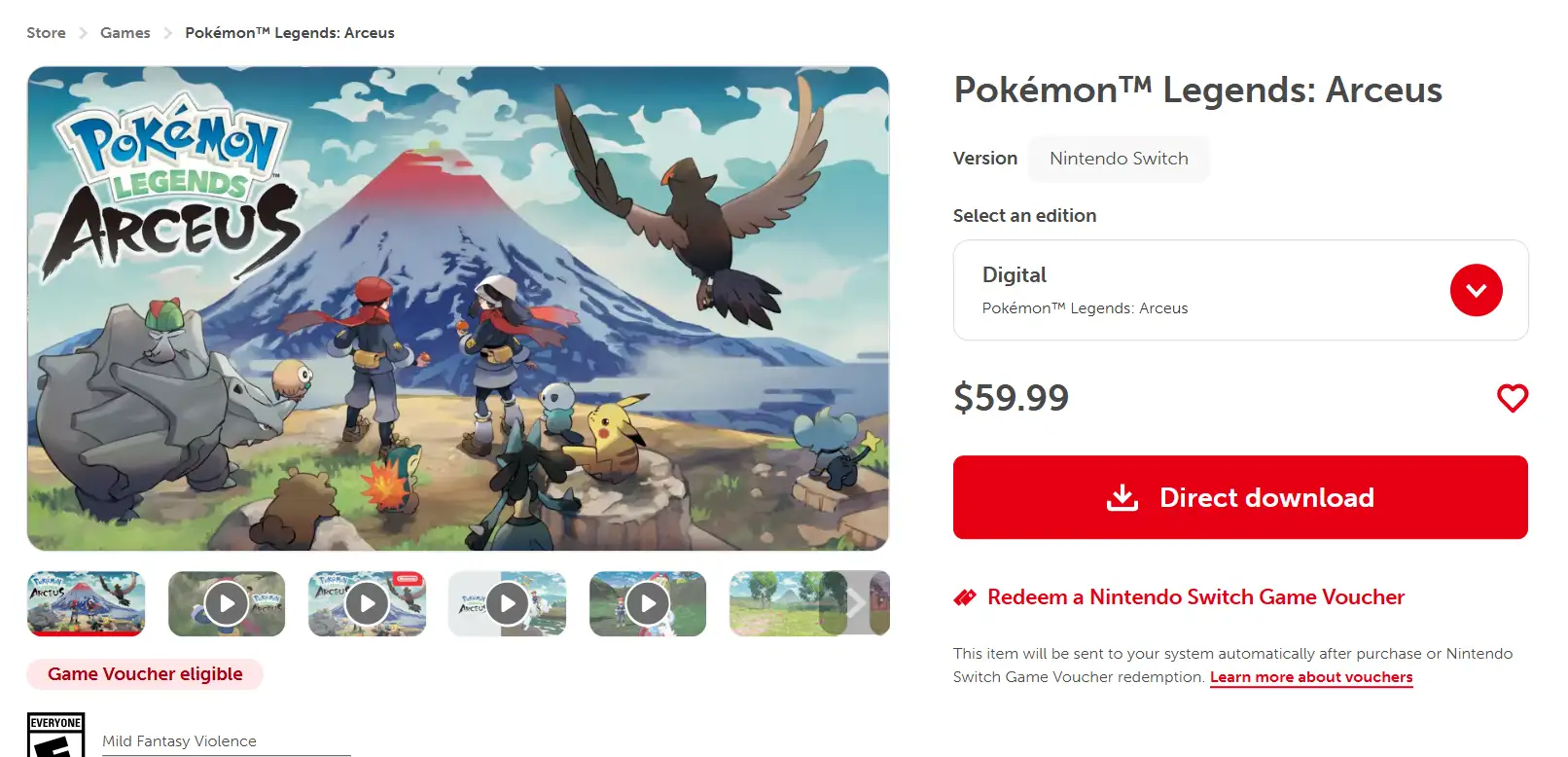 The poster and price of Pokemon Legends: Arceus