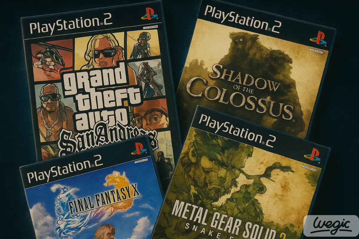 Collage of the best PS2 games featuring iconic covers like GTA: San Andreas, Final Fantasy X, and Metal Gear Solid 3 Collage of the best PS2 games featuring iconic covers like GTA: San Andreas, Final Fantasy X, and Metal Gear Solid 3